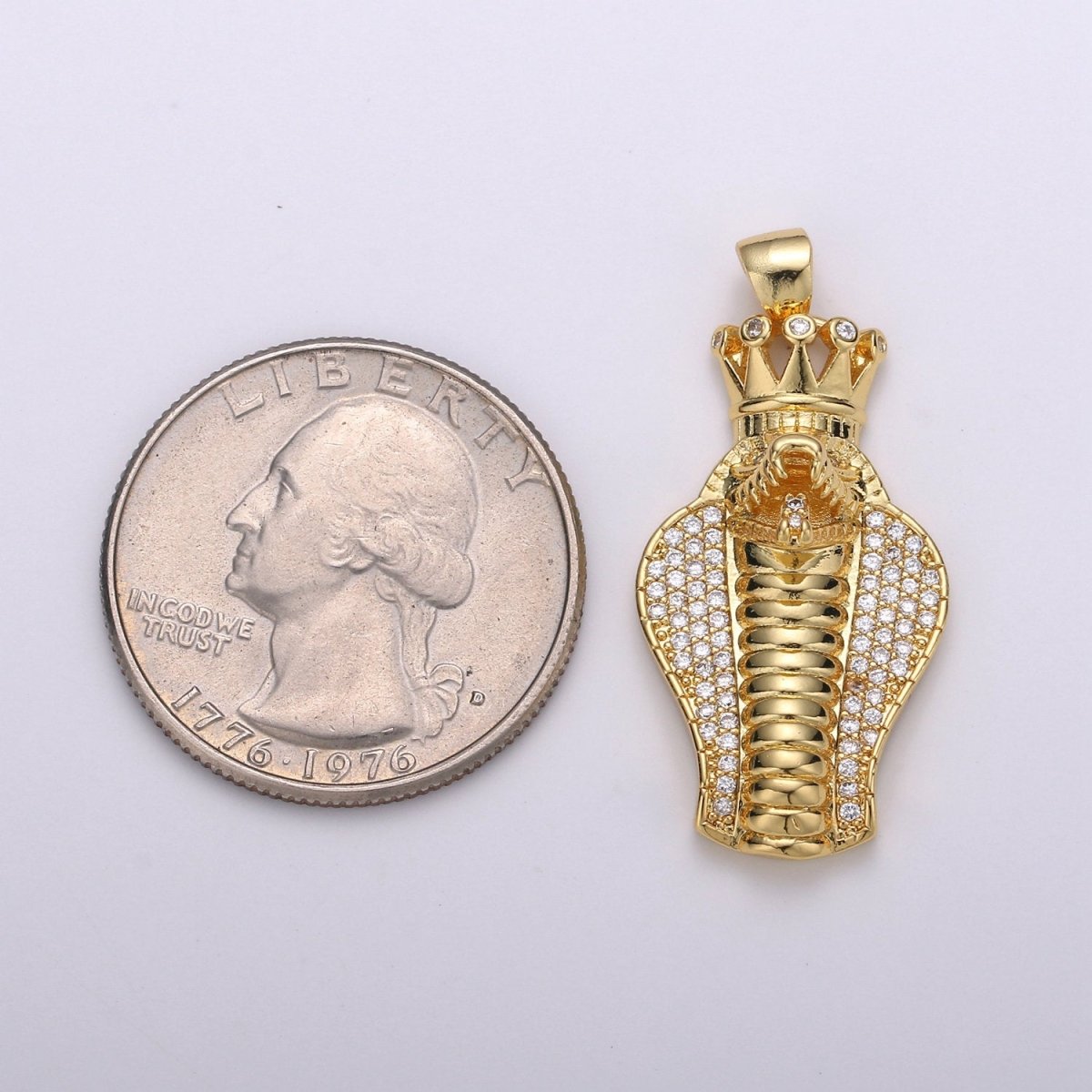 CZ Micro Pave Pendant 14k Gold Filled 3D King Cobra Head Pendant, Snake Charm, Serpent Jewelry for Statement Necklace Supply I-776 - DLUXCA