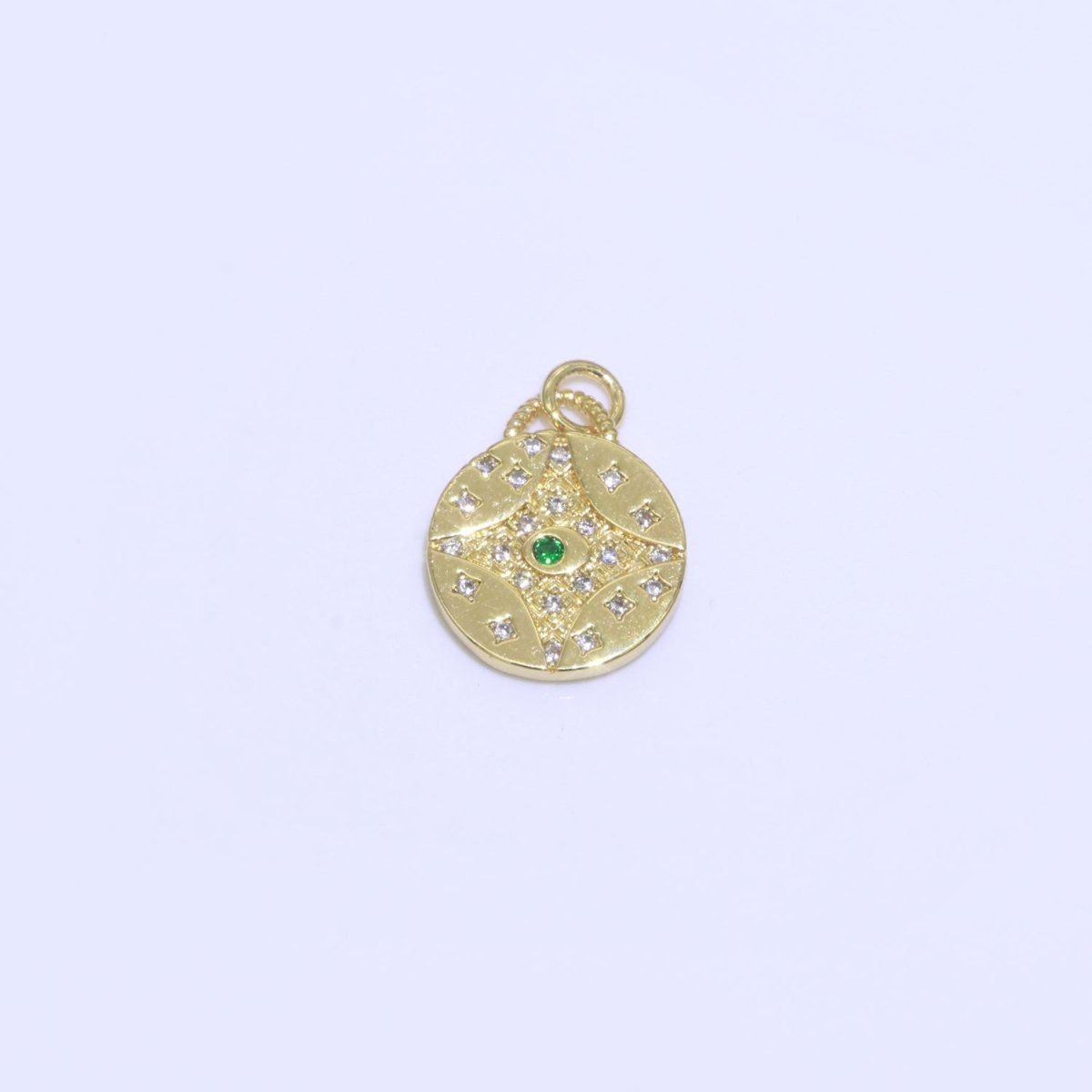 CZ Micro Pave Star Evil Eye Star on Coin Round Shape Pendant Charm Micro Pave Dainty Gold Charm for Necklace Bracelet Earring Supply M-418 - M-420