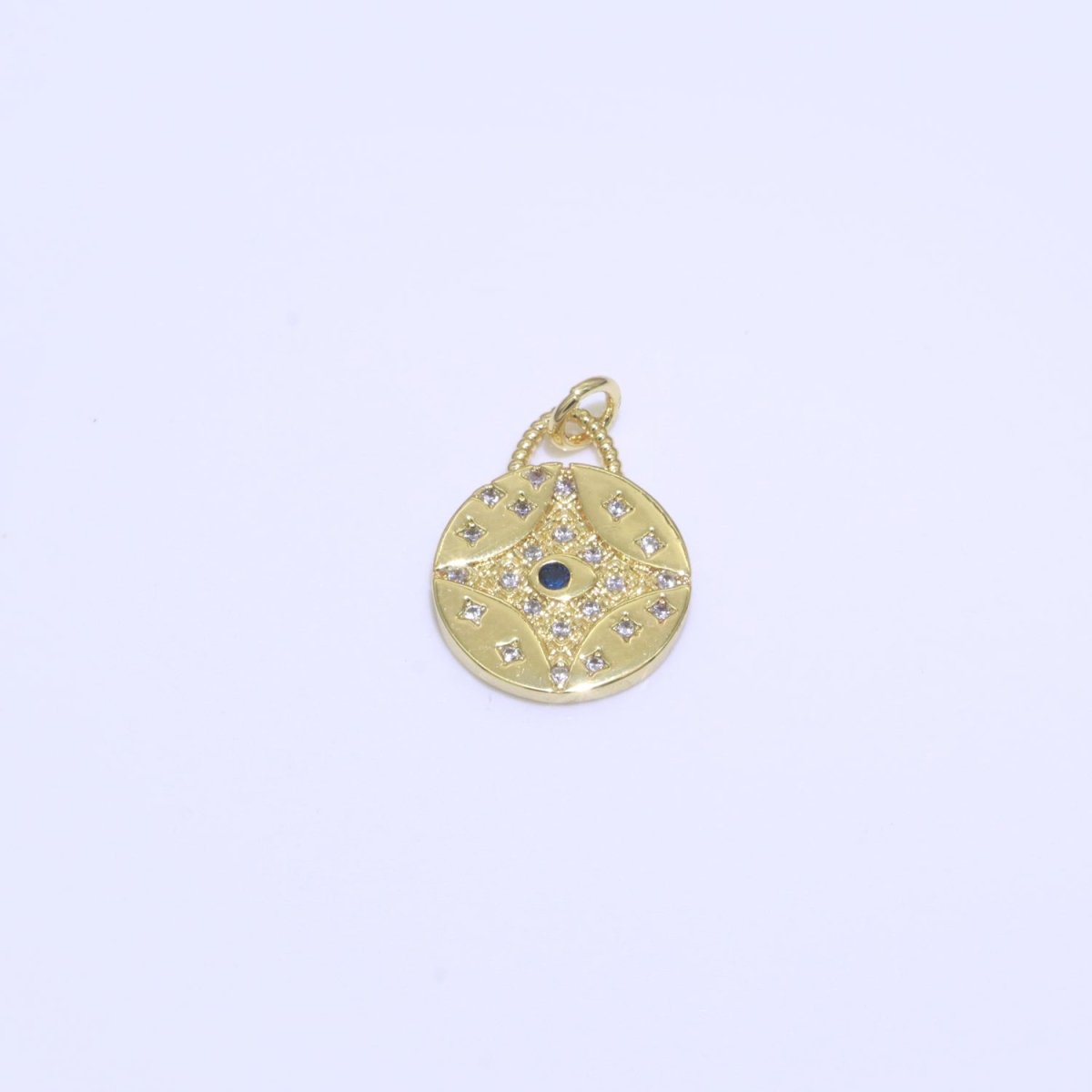 CZ Micro Pave Star Evil Eye Star on Coin Round Shape Pendant Charm Micro Pave Dainty Gold Charm for Necklace Bracelet Earring Supply M-418 - M-420