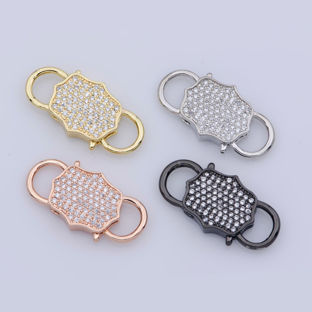CZ Mirco Pave Clasp 26x15mm Bracelet Necklace Clasp Link Connector, Cubic Interlocking Clasp in Silver, Black, Rose Gold Filled Findings F-329