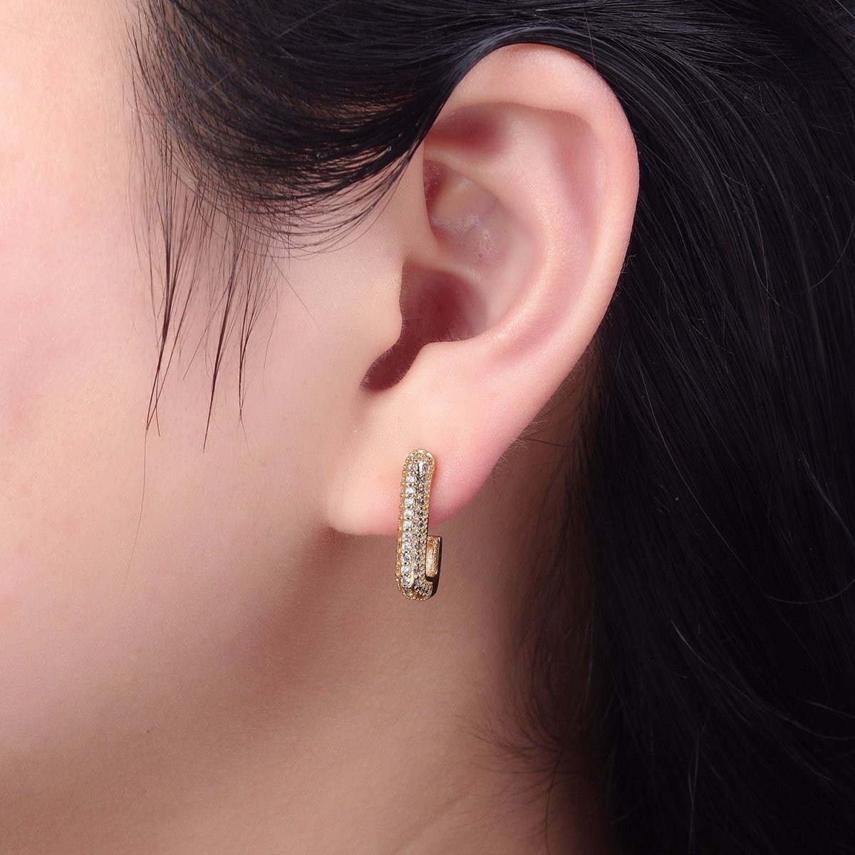 CZ Oblong Earrings, Square Hoops, Rectangular Earrings, Dainty Hoop Earrings, Geometrical Earrings V-124 - DLUXCA