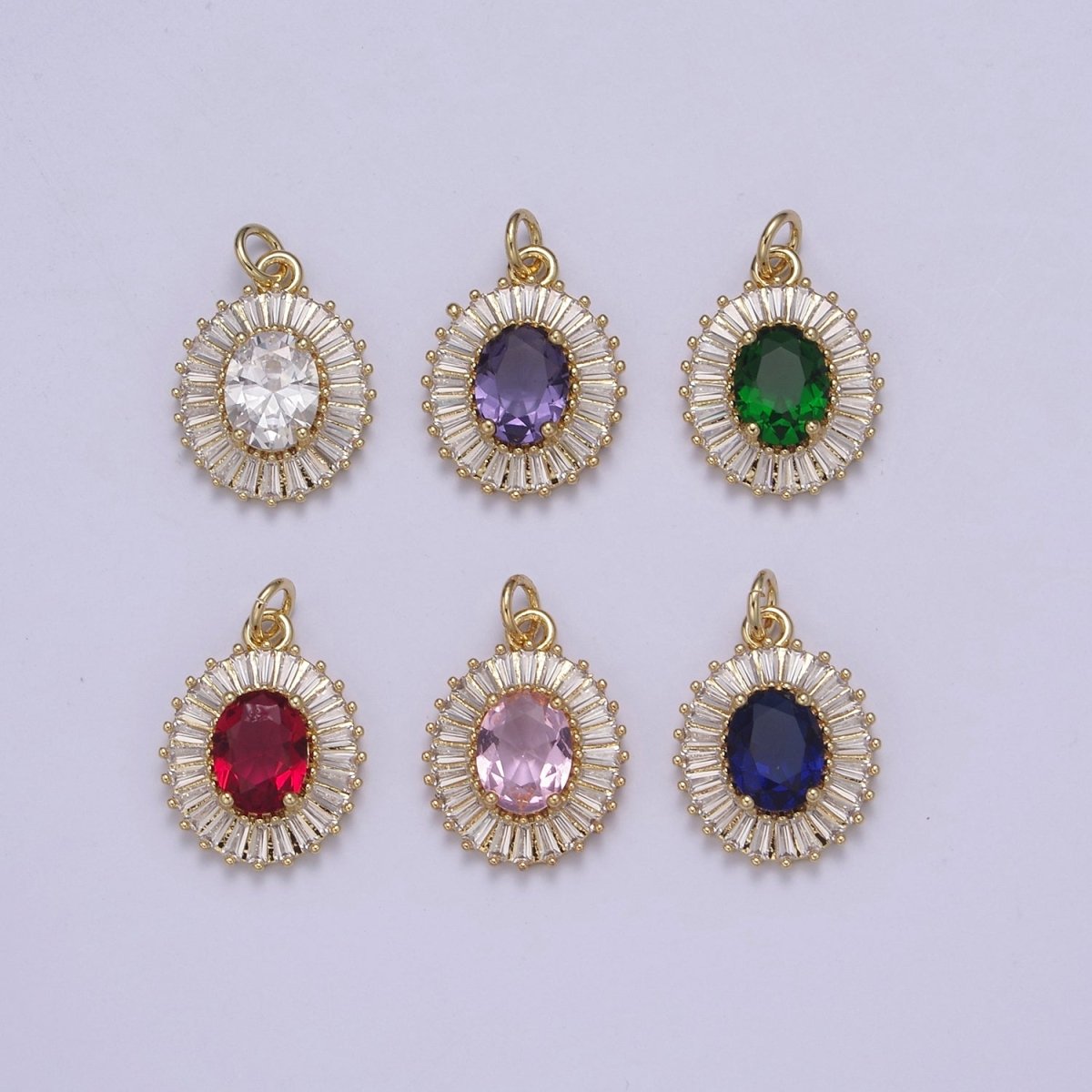 CZ Oval Charm Necklace 14k Gold Filled Dainty Oval CZ Baguette Halo Pendant, CZ Diamond Charm Necklace for Women, Cubic Zirconia Jewelry, Gifts for Her N-647 - N-652