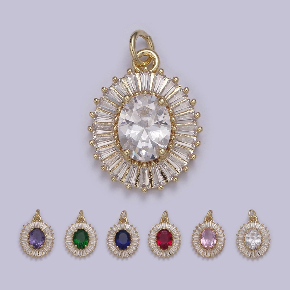 CZ Oval Charm Necklace 14k Gold Filled Dainty Oval CZ Baguette Halo Pendant, CZ Diamond Charm Necklace for Women, Cubic Zirconia Jewelry, Gifts for Her N-647 - N-652