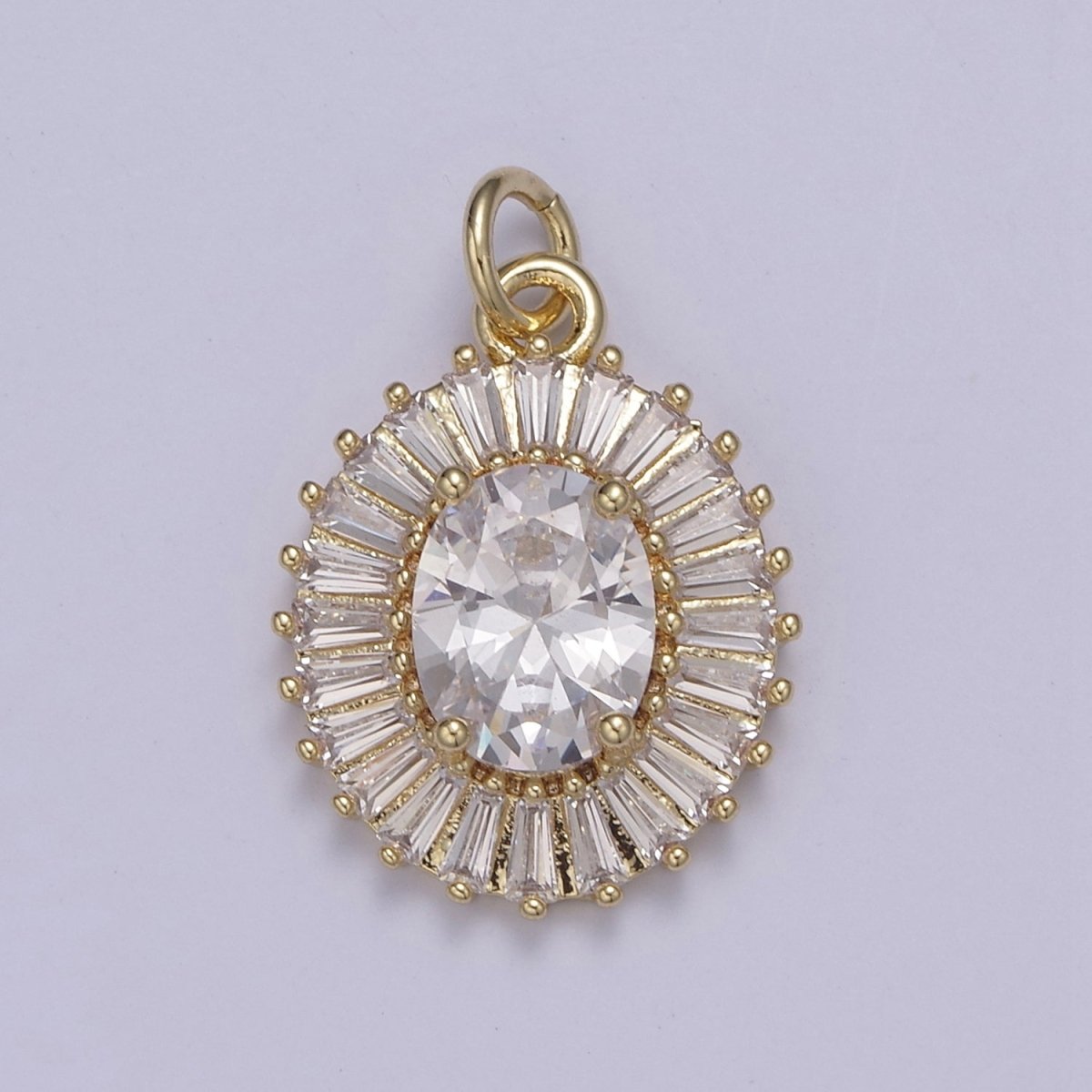 CZ Oval Charm Necklace 14k Gold Filled Dainty Oval CZ Baguette Halo Pendant, CZ Diamond Charm Necklace for Women, Cubic Zirconia Jewelry, Gifts for Her N-647 - N-652