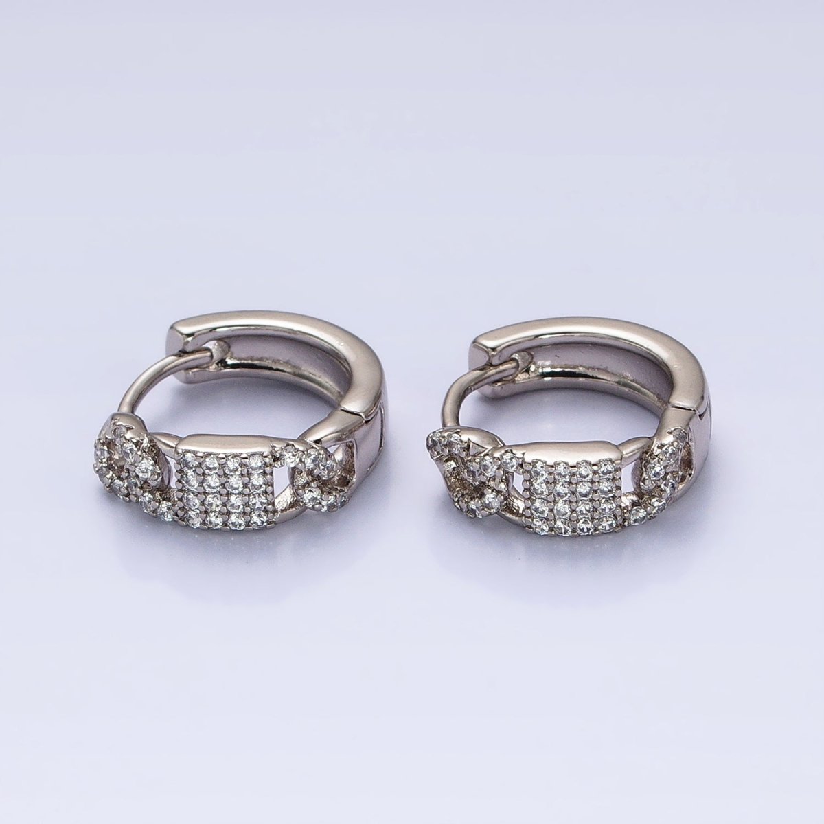 CZ Pave Huggie Hoops Silver Earrings with CZ Diamonds, Thick Huggie Earrings AB787 - DLUXCA