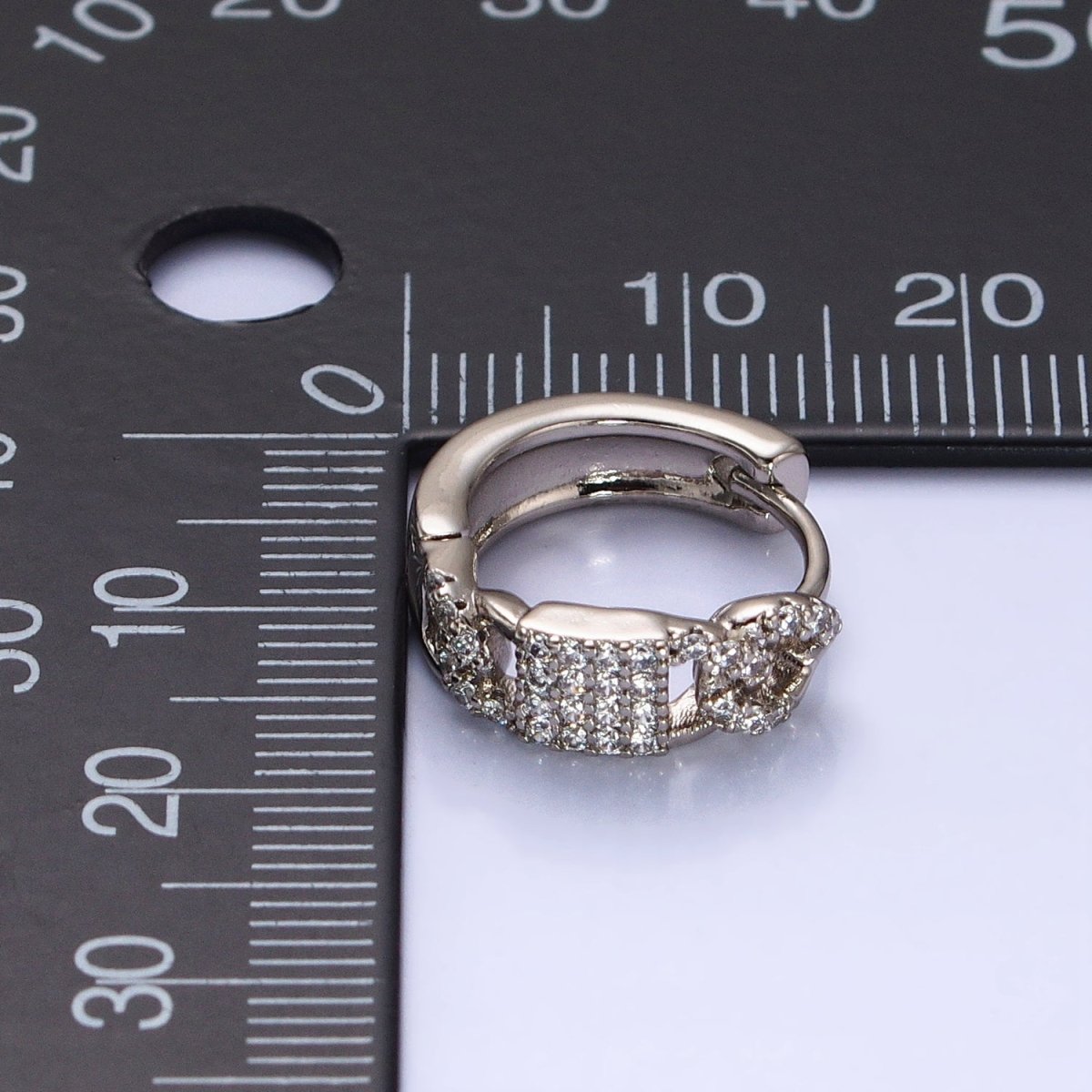 CZ Pave Huggie Hoops Silver Earrings with CZ Diamonds, Thick Huggie Earrings AB787 - DLUXCA