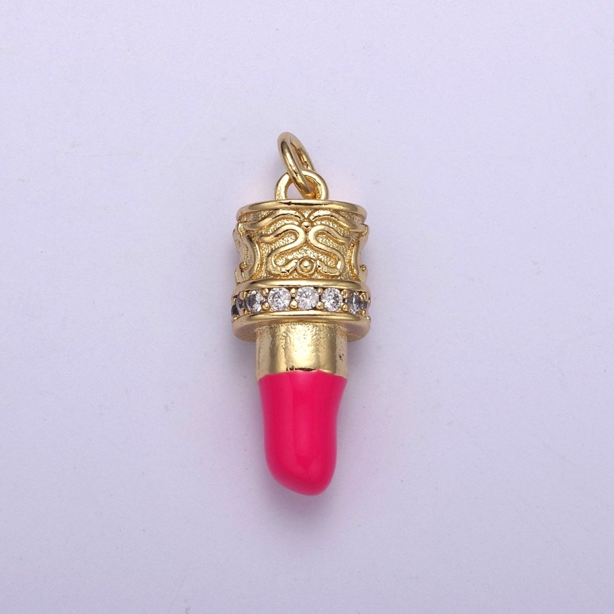 CZ Pave Pink Lipstick Charm, Lipstick Charm, Make-up Charm, Bracelet Charm, Necklace Charm,25X8.8mm, Jewelry Making Charm N-258 - N-259