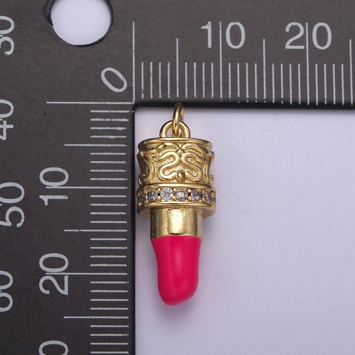 CZ Pave Pink Lipstick Charm, Lipstick Charm, Make-up Charm, Bracelet Charm, Necklace Charm,25X8.8mm, Jewelry Making Charm N-258 - N-259