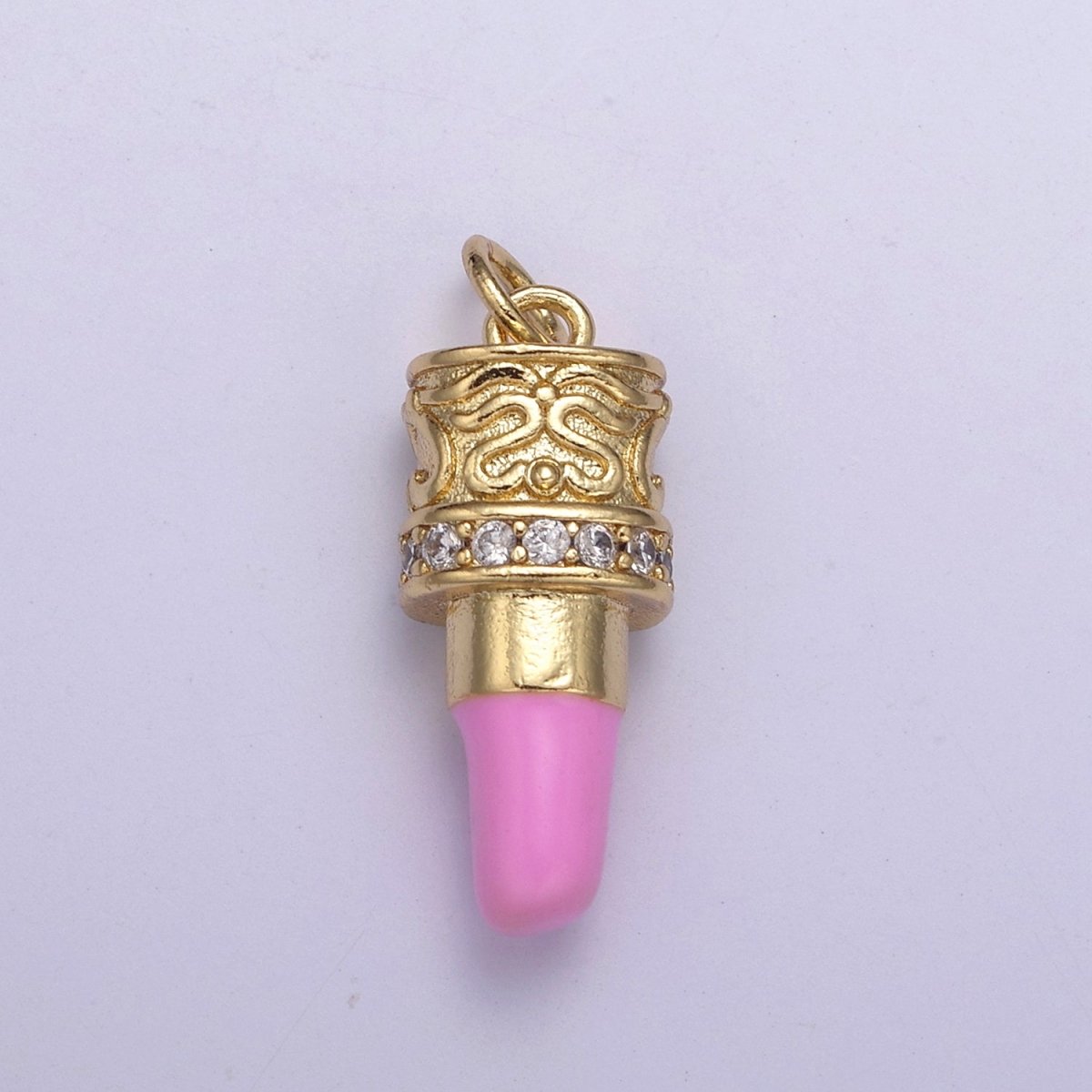 CZ Pave Pink Lipstick Charm, Lipstick Charm, Make-up Charm, Bracelet Charm, Necklace Charm,25X8.8mm, Jewelry Making Charm N-258 - N-259