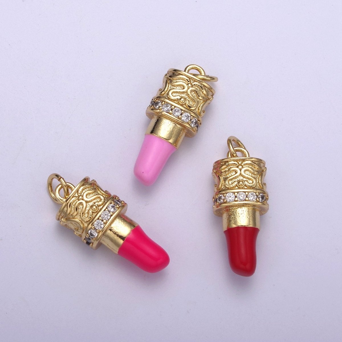 CZ Pave Pink Lipstick Charm, Lipstick Charm, Make-up Charm, Bracelet Charm, Necklace Charm,25X8.8mm, Jewelry Making Charm N-258 - N-259