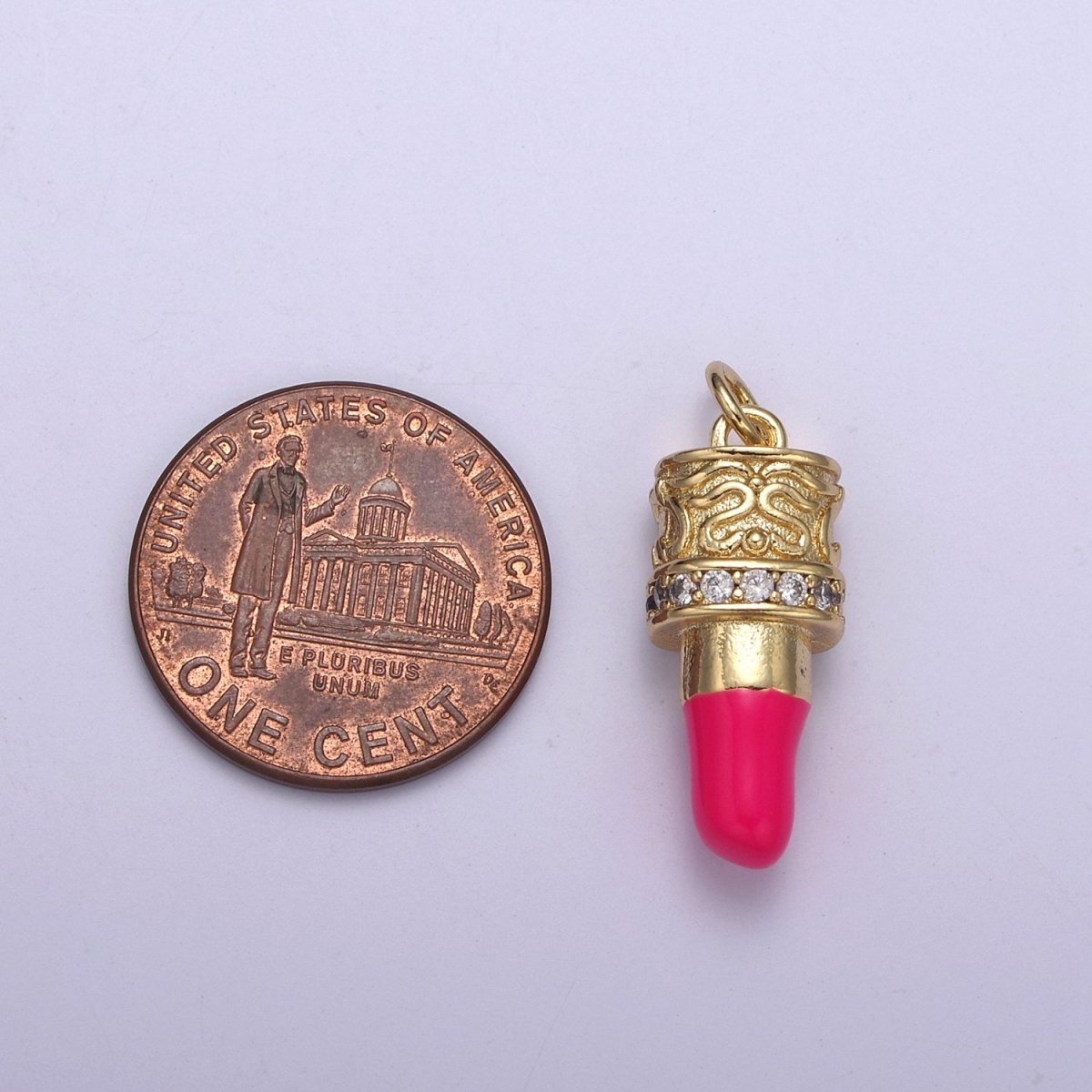 CZ Pave Pink Lipstick Charm, Lipstick Charm, Make-up Charm, Bracelet Charm, Necklace Charm,25X8.8mm, Jewelry Making Charm N-258 - N-259