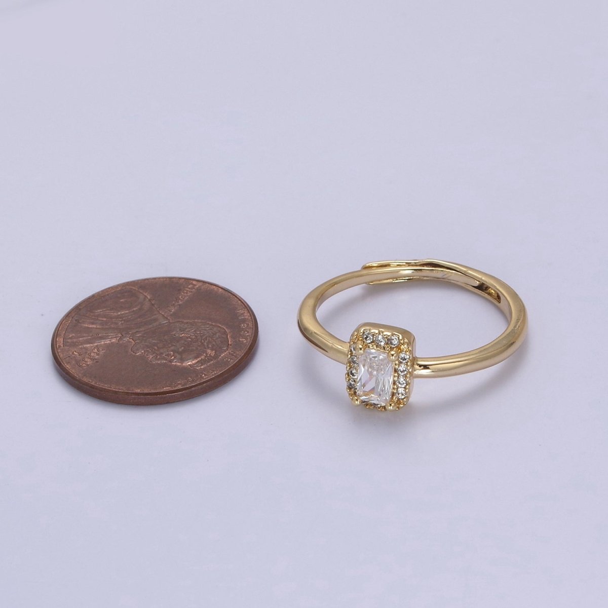 CZ Rectangle Ring Gold Ring Zircon Jewelry Rectangle Promise Ring Adjustable Ring Minimalist Jewelry U-498 - DLUXCA