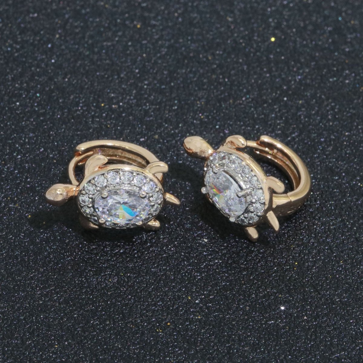 CZ Sea Turtle Earring 18k Gold Filled | Turtle Jewelry | Blue Red Pink Black Green Clear Micro Pave Earring for Turtle Lovers | Under The sea Inspired