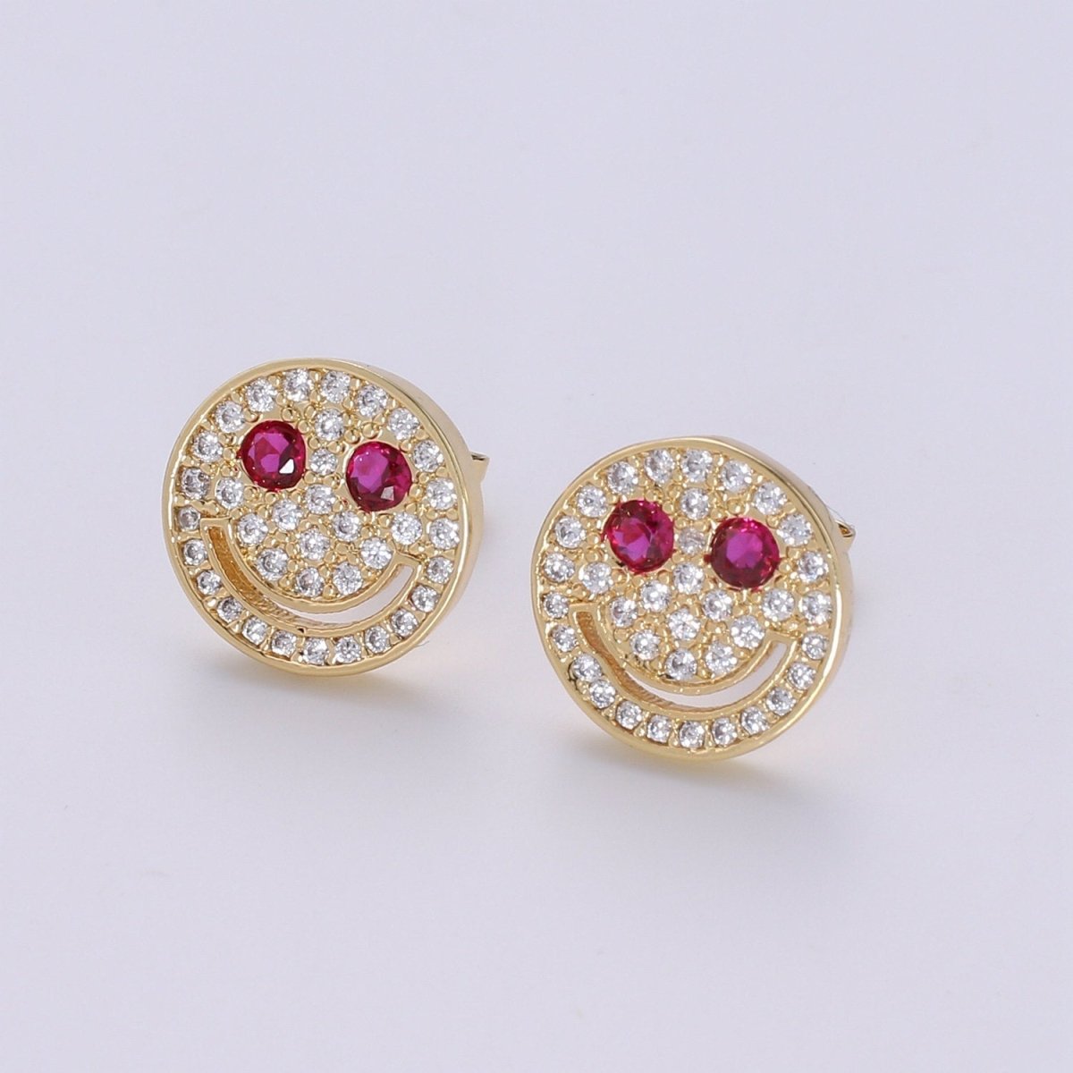 Cz Smiley face stud earrings, Tiny smiley face studs, simple gold stud earrings, Round Gold Studs, happy face studs, disc stud earrings Q-301 - Q-304