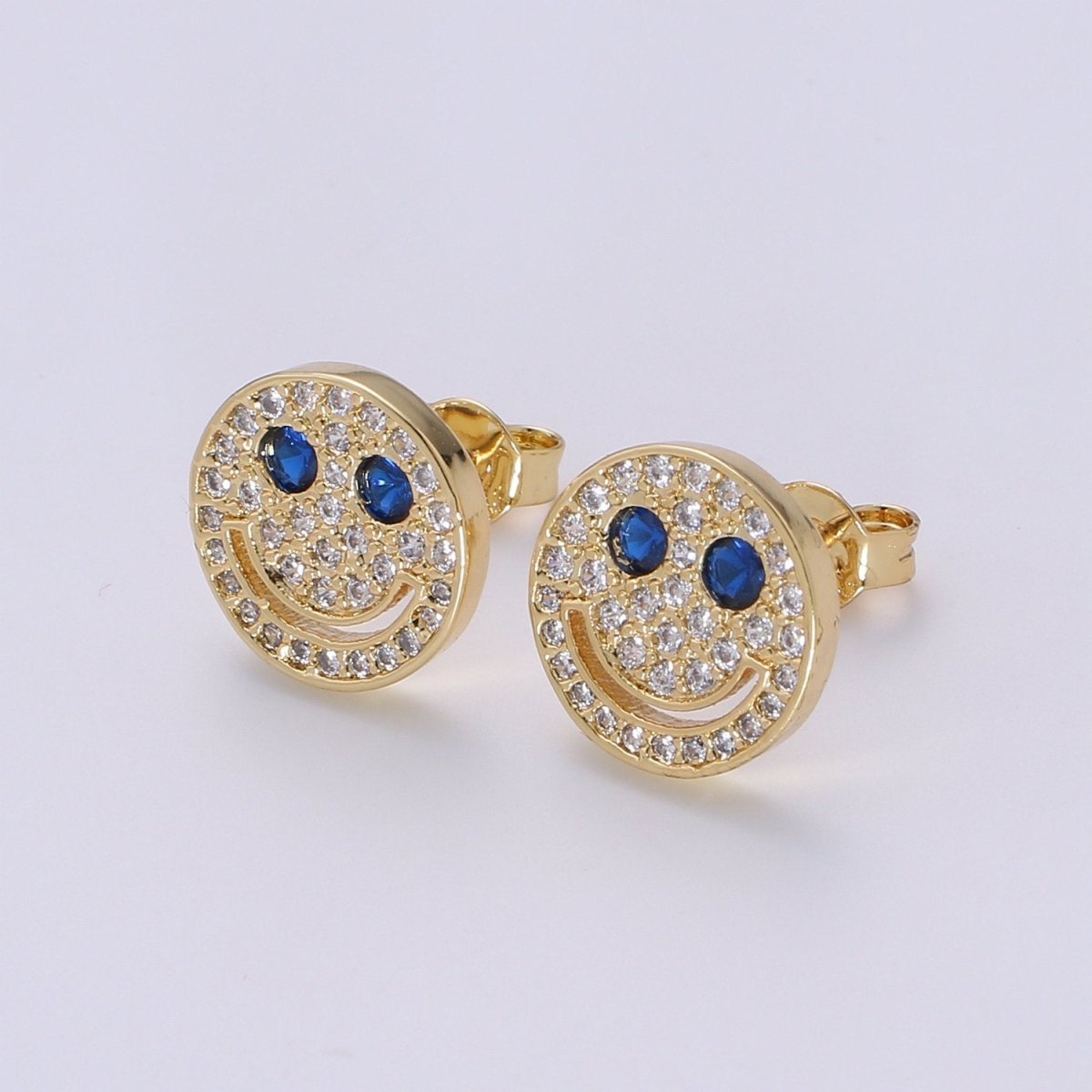 Cz Smiley face stud earrings, Tiny smiley face studs, simple gold stud earrings, Round Gold Studs, happy face studs, disc stud earrings Q-301 - Q-304