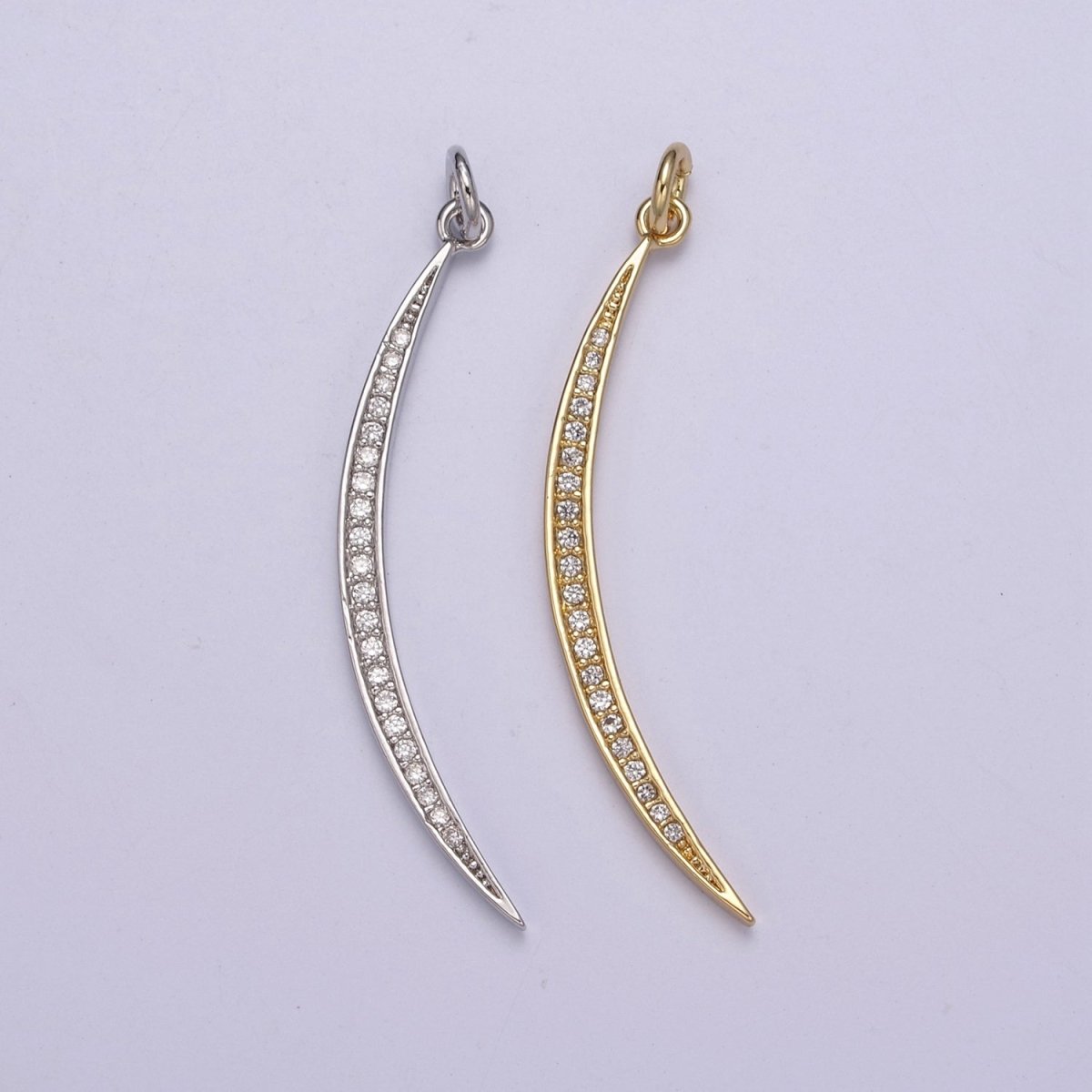 CZ Thin Slender Moon Pendant Charm - 14K Gold Filled Moon Silver Half moon Waning Moon Crescent Moon N-326 N-327