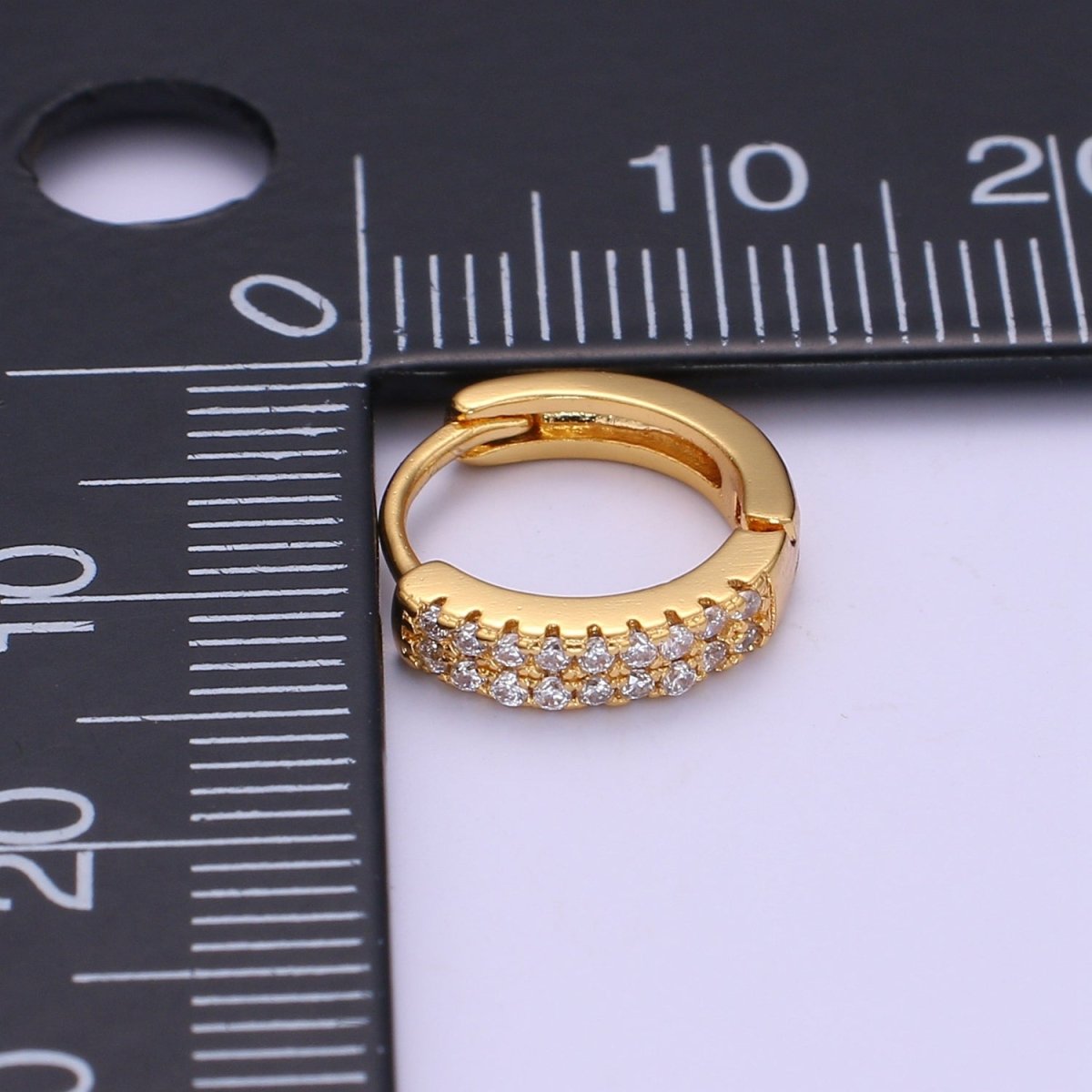 Dainty 11MM huggie hoop earrings, Small cz gold hoops with diamonds, Pavé setting small hoops, minimalist jewelry with open link for charm P-086 P-087