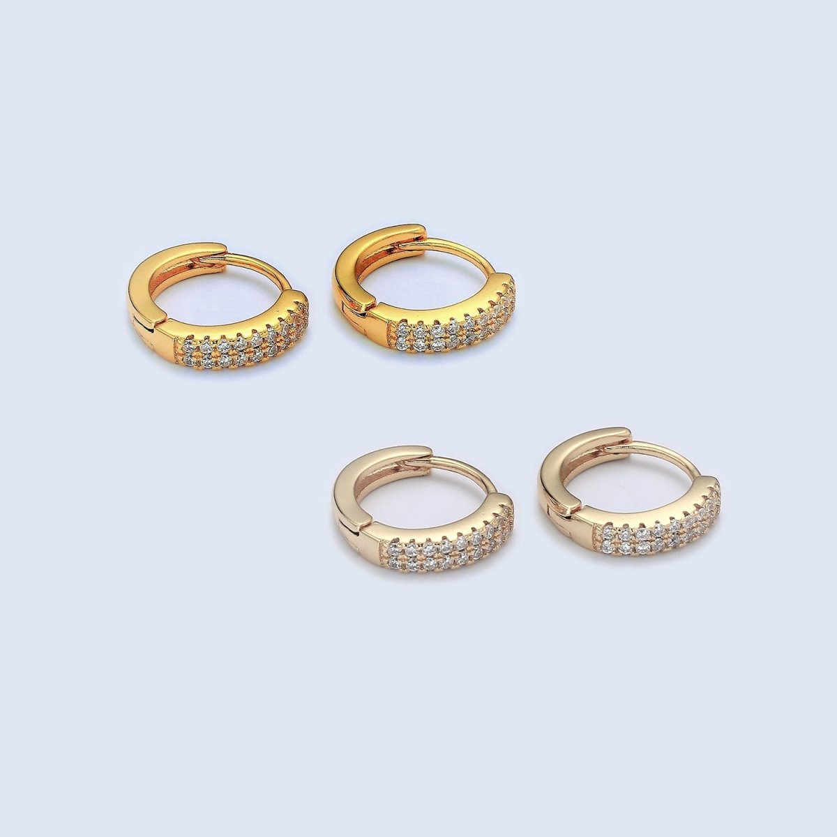 Dainty 11MM huggie hoop earrings, Small cz gold hoops with diamonds, Pavé setting small hoops, minimalist jewelry with open link for charm P-086 P-087