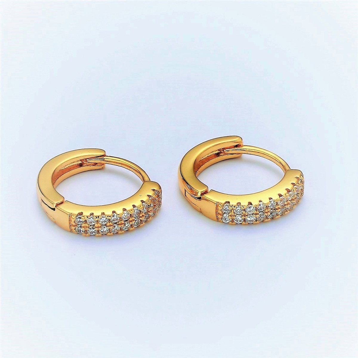 Dainty 11MM huggie hoop earrings, Small cz gold hoops with diamonds, Pavé setting small hoops, minimalist jewelry with open link for charm P-086 P-087