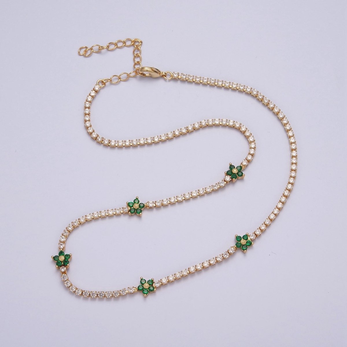 Dainty 13.75 Flower Tennis Chain Choker, Cubic Zirconia Necklace | WA-993 WA-994 WA-995 WA-996 WA-997 Clearance Pricing