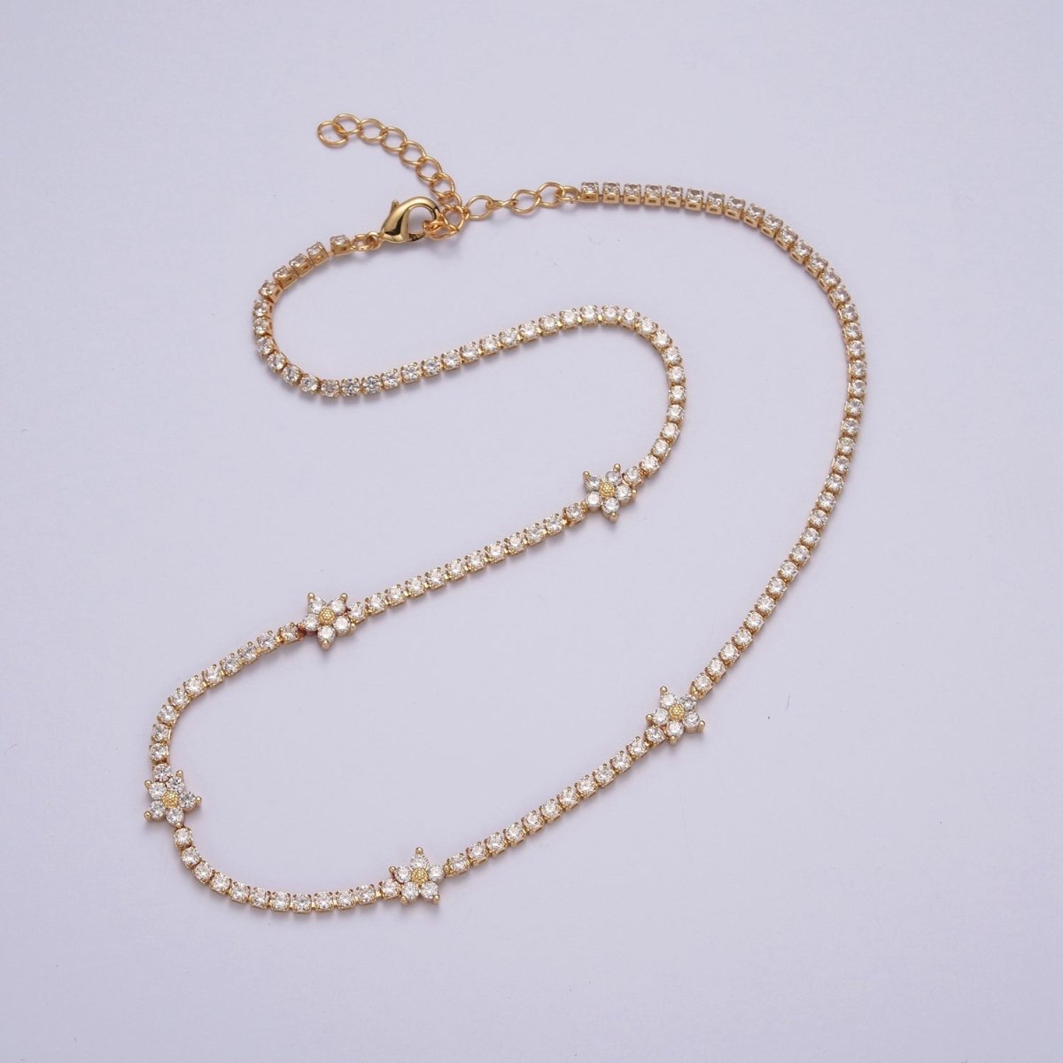 Dainty 13.75 Flower Tennis Chain Choker, Cubic Zirconia Necklace | WA-993 WA-994 WA-995 WA-996 WA-997 Clearance Pricing