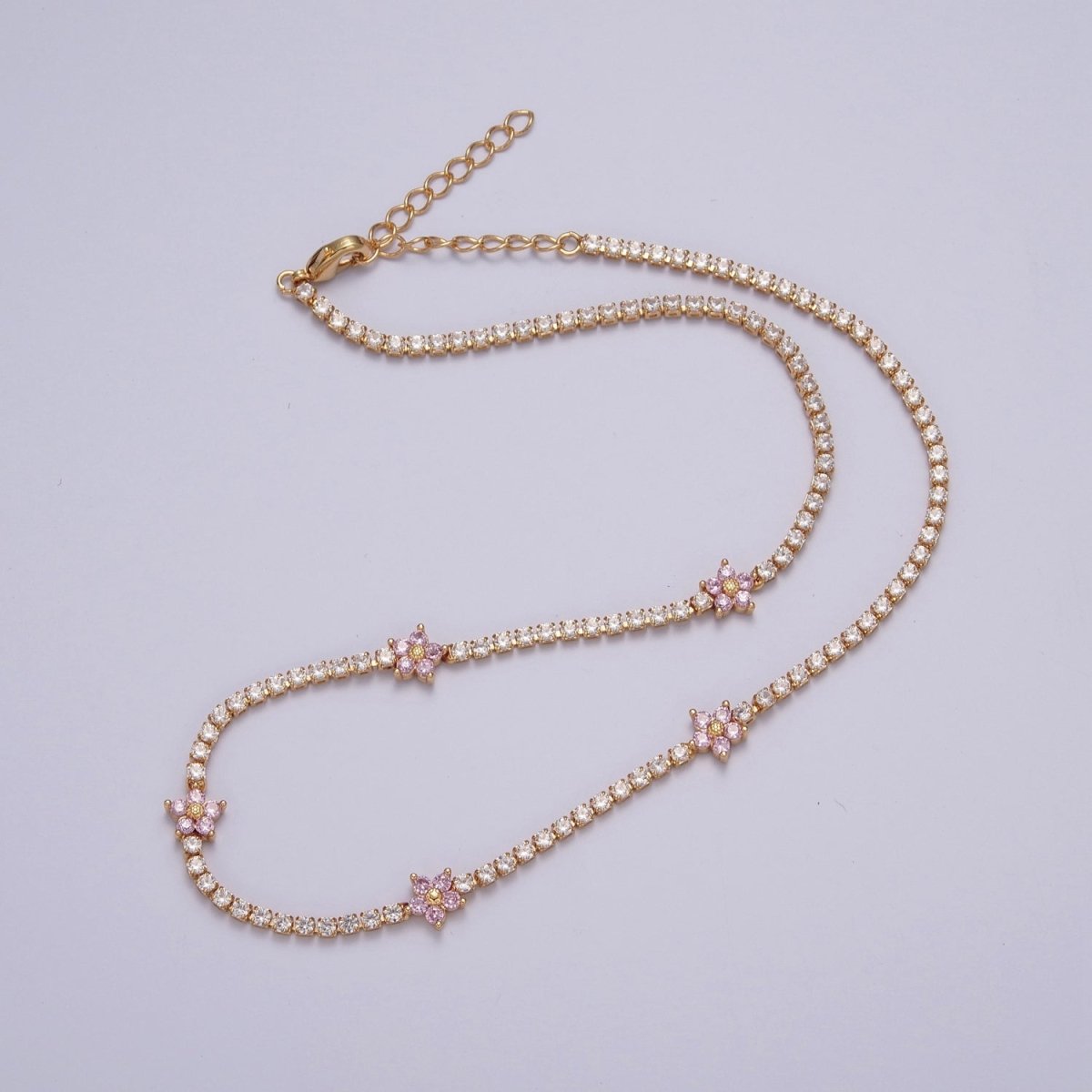 Dainty 13.75 Flower Tennis Chain Choker, Cubic Zirconia Necklace | WA-993 WA-994 WA-995 WA-996 WA-997 Clearance Pricing