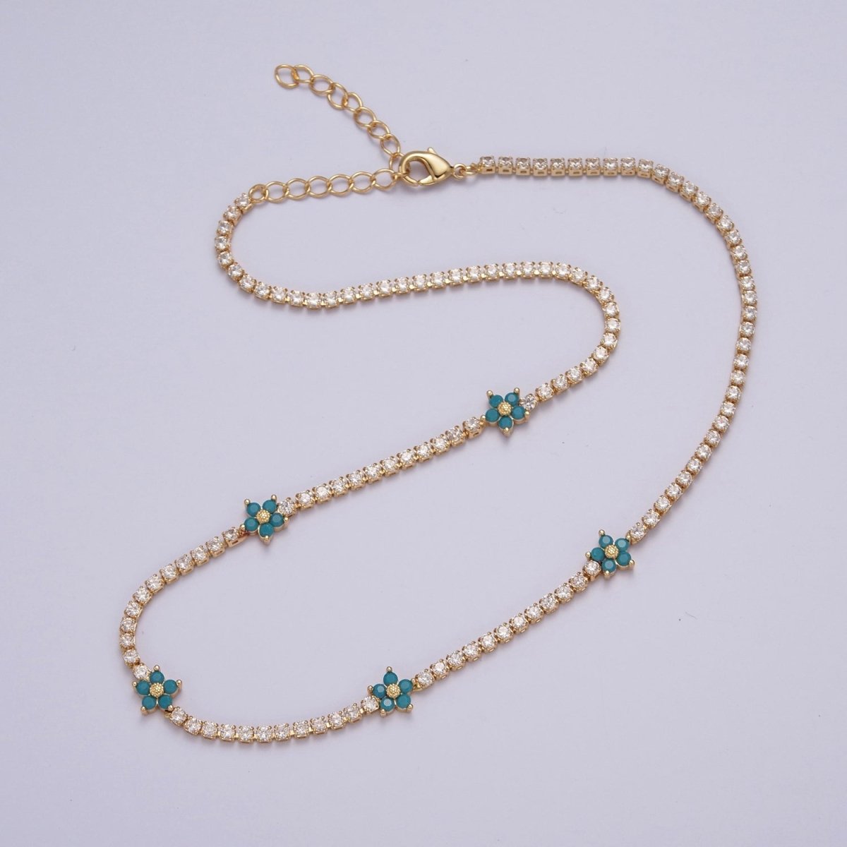 Dainty 13.75 Flower Tennis Chain Choker, Cubic Zirconia Necklace | WA-993 WA-994 WA-995 WA-996 WA-997 Clearance Pricing