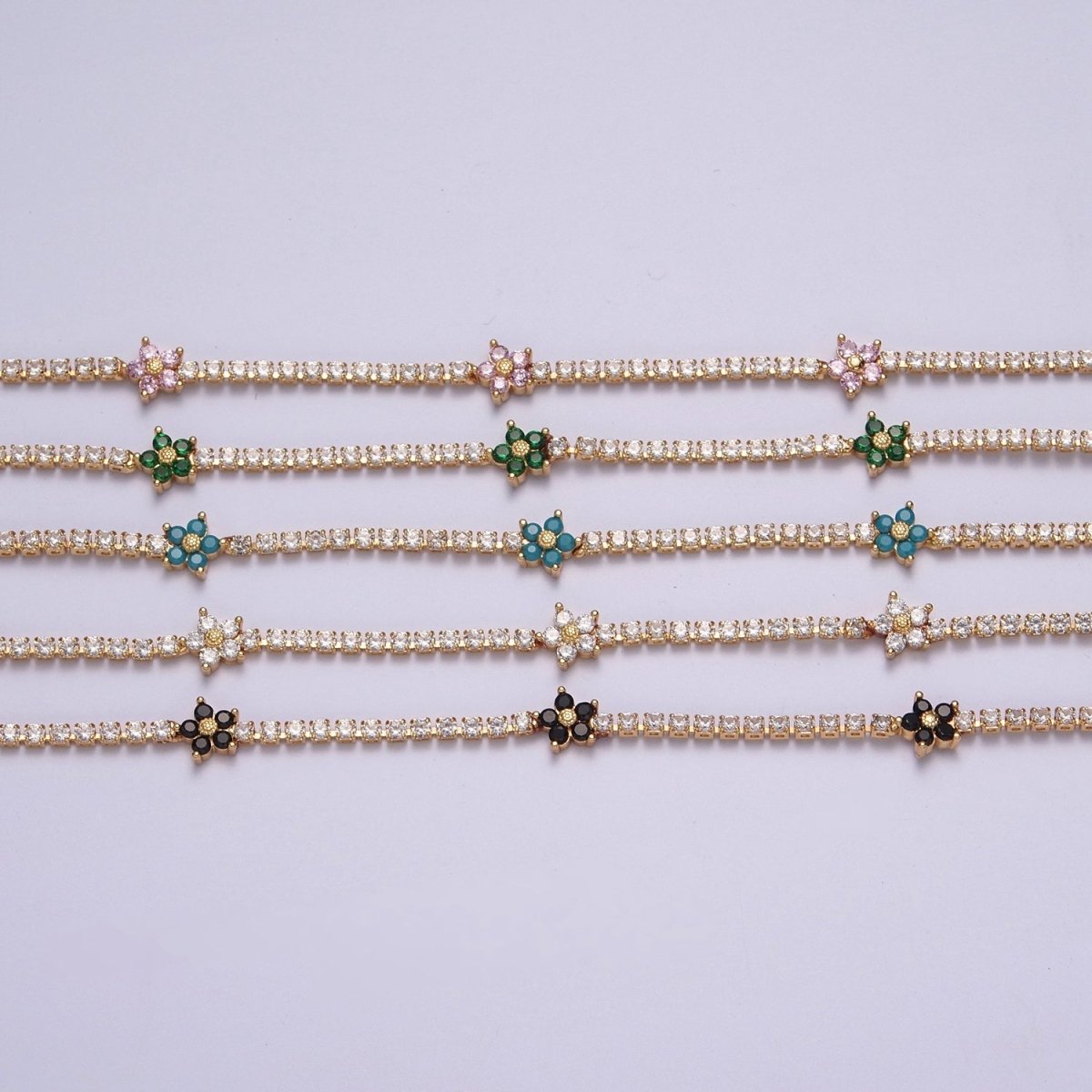 Dainty 13.75 Flower Tennis Chain Choker, Cubic Zirconia Necklace | WA-993 WA-994 WA-995 WA-996 WA-997 Clearance Pricing