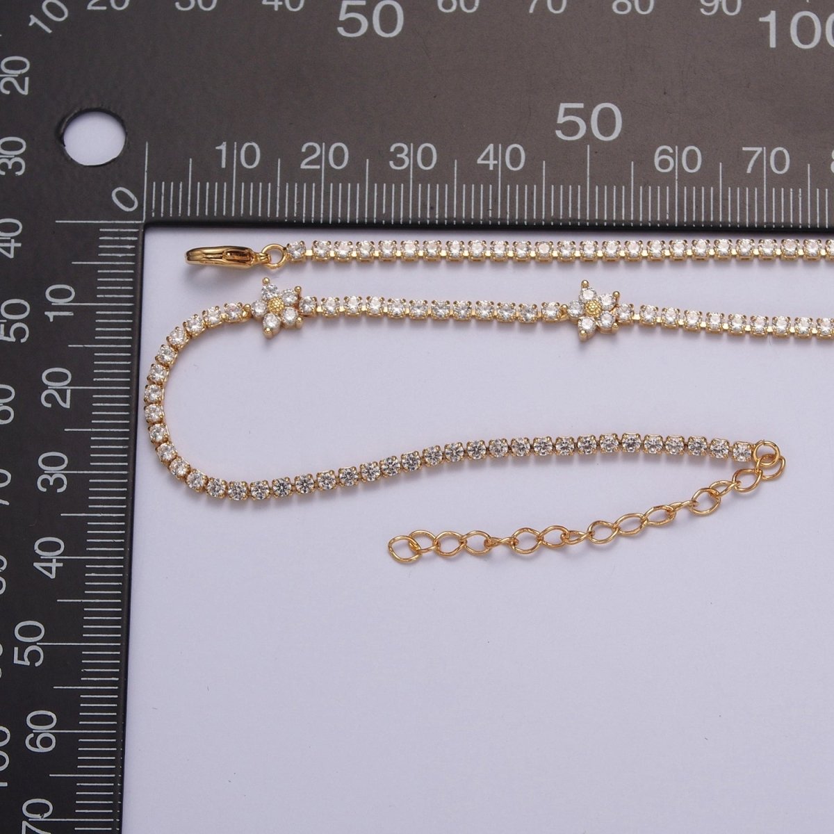 Dainty 13.75 Flower Tennis Chain Choker, Cubic Zirconia Necklace | WA-993 WA-994 WA-995 WA-996 WA-997 Clearance Pricing