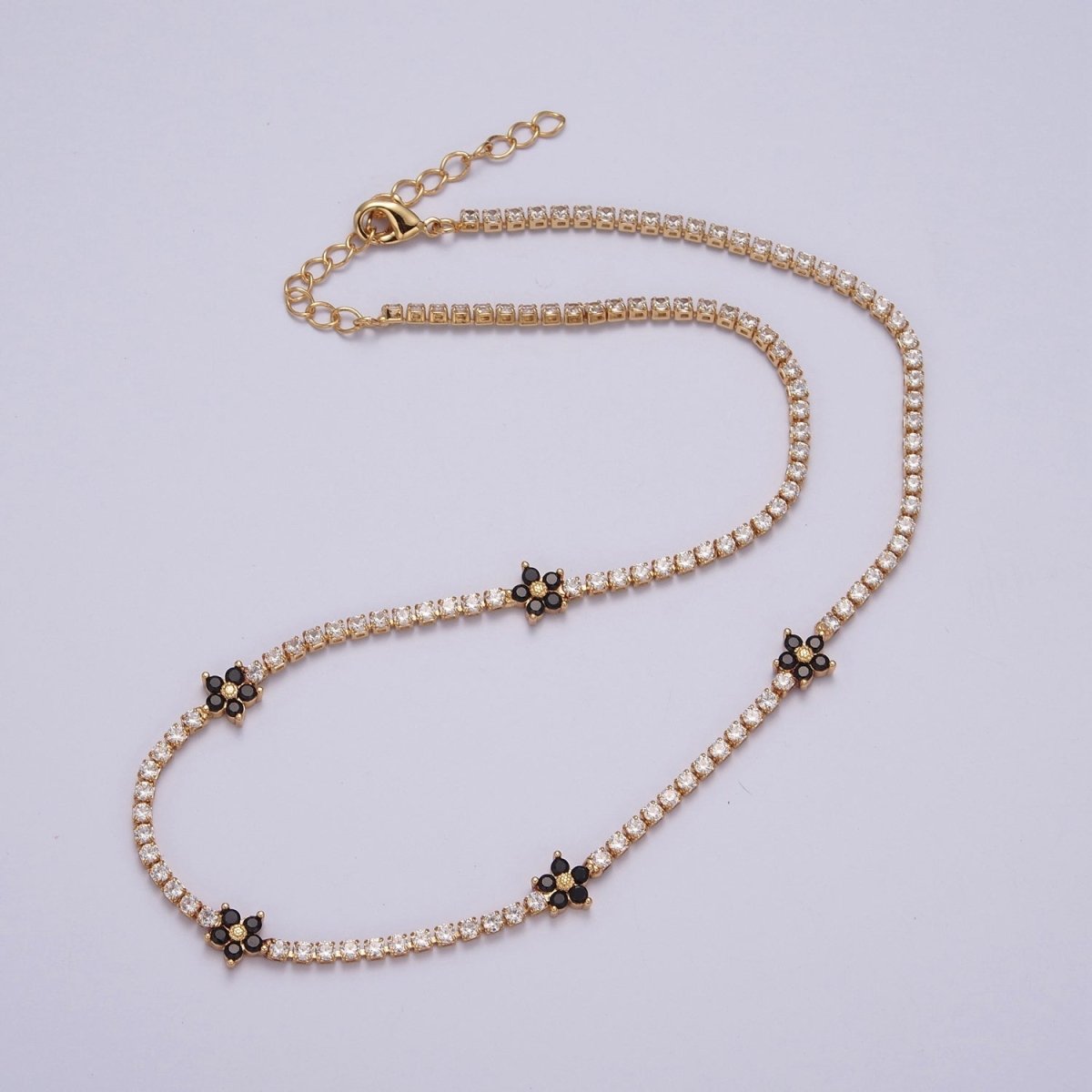 Dainty 13.75 Flower Tennis Chain Choker, Cubic Zirconia Necklace | WA-993 WA-994 WA-995 WA-996 WA-997 Clearance Pricing