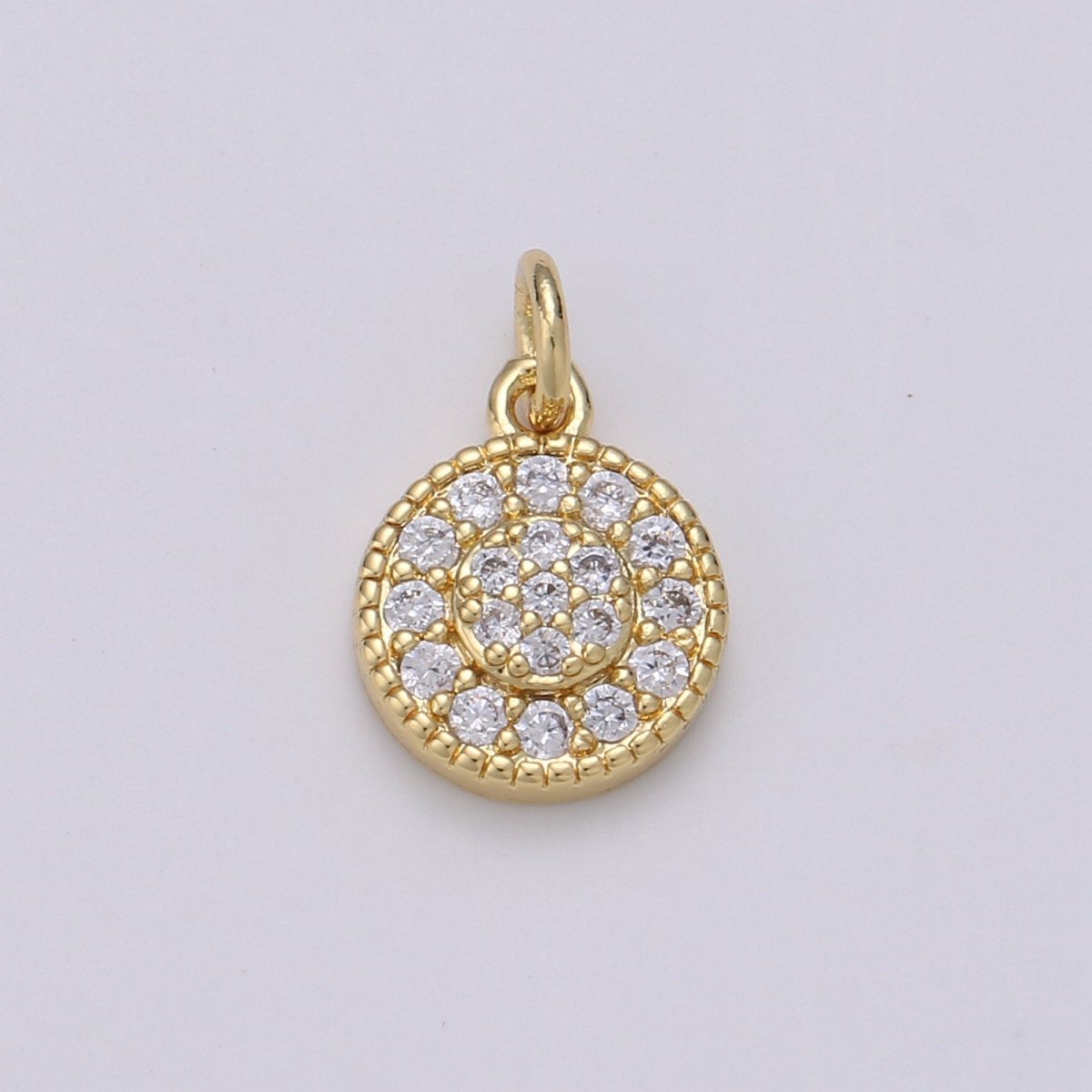 Dainty 14k Gold Filled CZ Clear Micro Pave Coin Charm, Round Disc Pave Charm, Mini Dangle Charm for Bracelet Necklace Pendant Hoop Earring D-591- D-596