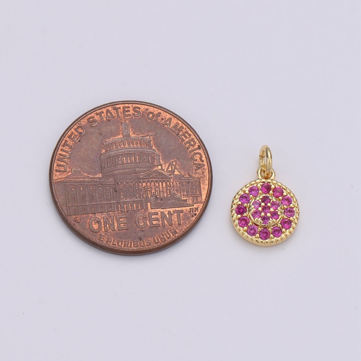 Dainty 14k Gold Filled CZ Clear Micro Pave Coin Charm, Round Disc Pave Charm, Mini Dangle Charm for Bracelet Necklace Pendant Hoop Earring D-591- D-596