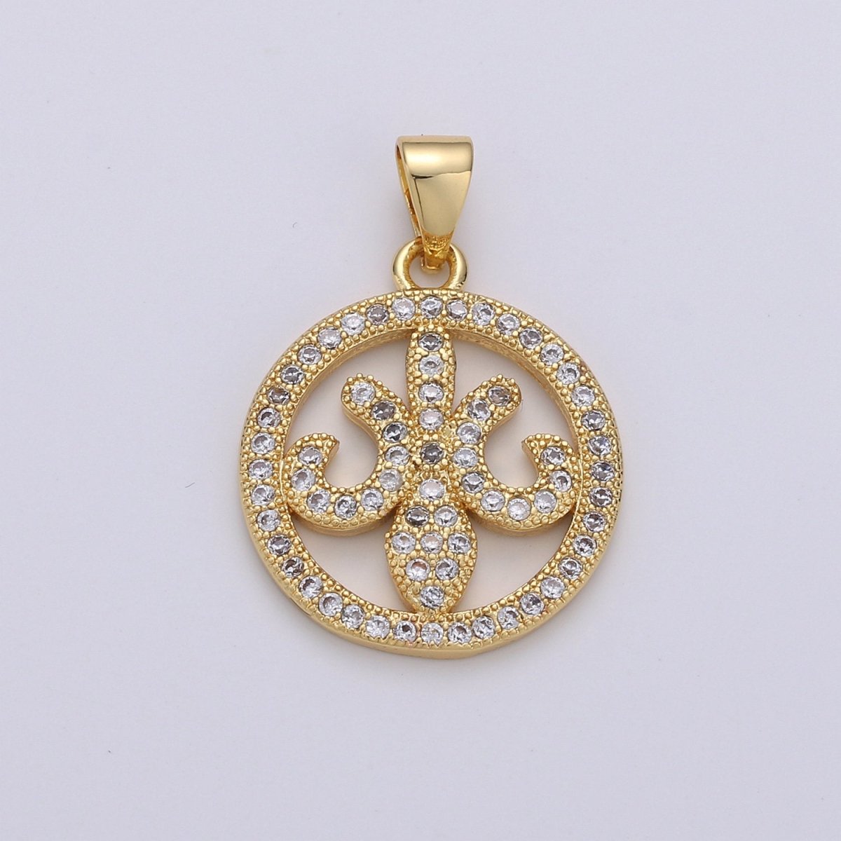 Dainty 14k Gold Filled Flower CZ Micro Pave Charm Coin Pendant for Necklace Bracelet Earring Making I-729 - DLUXCA
