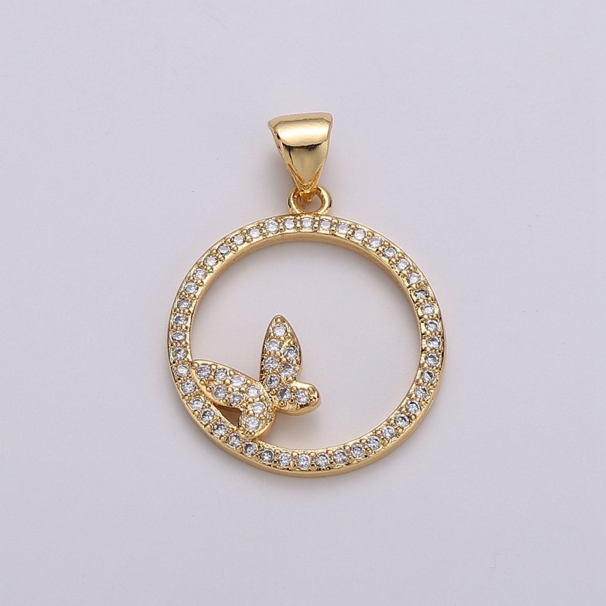 Dainty 14k Gold Filled Micro Pave Butterfly Charm, Round Circle Mariposa Pendant Charm, Gold Filled Charm, For DIY Jewelry I-744 - DLUXCA