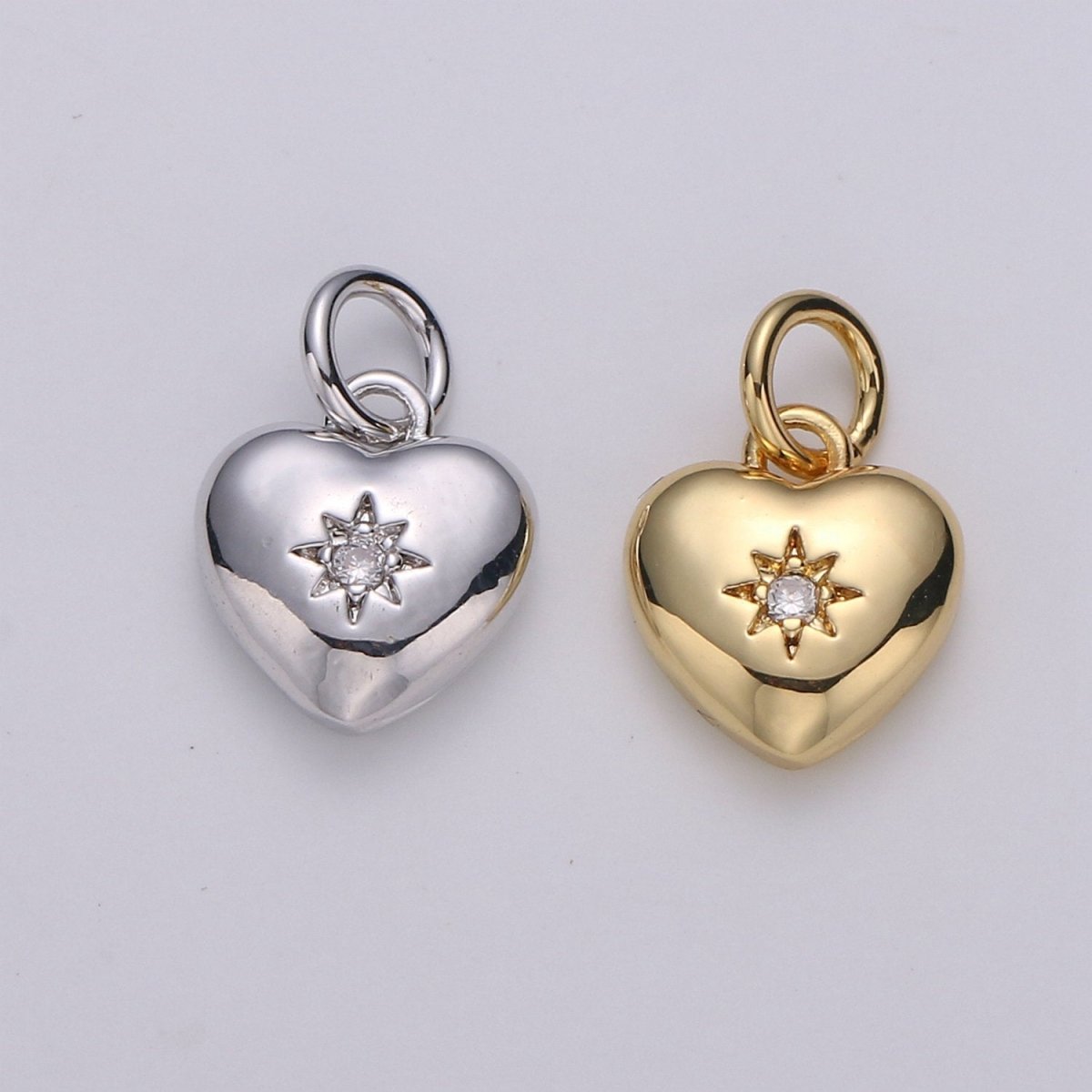 Dainty 14k Gold Filled North Star Charm Cubic Zirconia Heart Pendant in Gold micro Pave CZ North Star Pendant Jewelry Making D-419 D-420