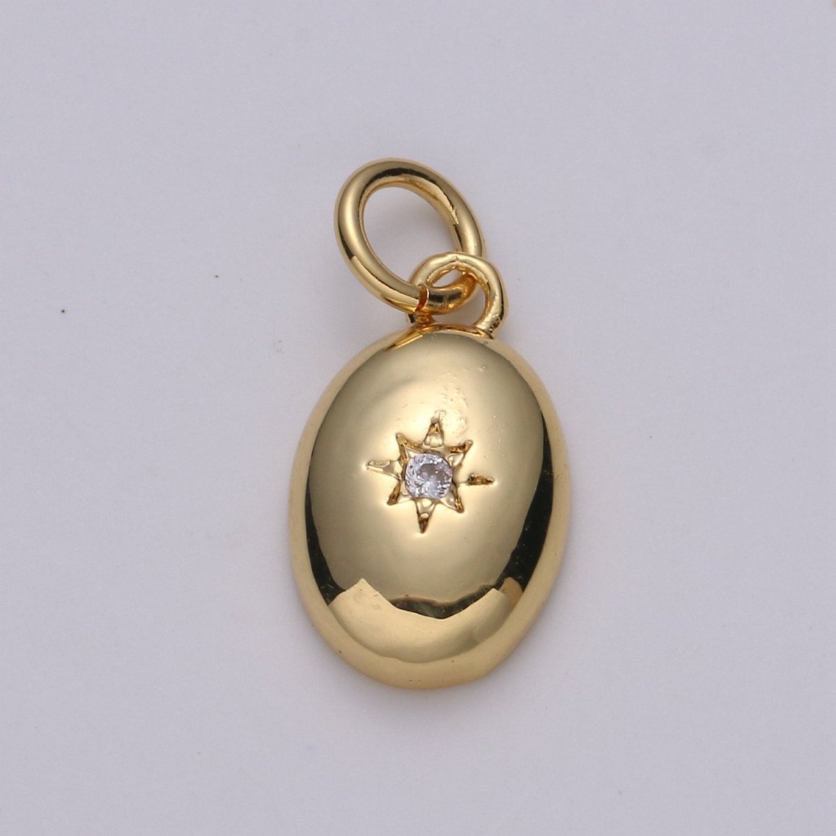 Dainty 14k Gold Filled North Star Charm Cubic Zirconia Oval Pendant in Gold micro Pave CZ North Star Pendant Jewelry Making D-425 D-426