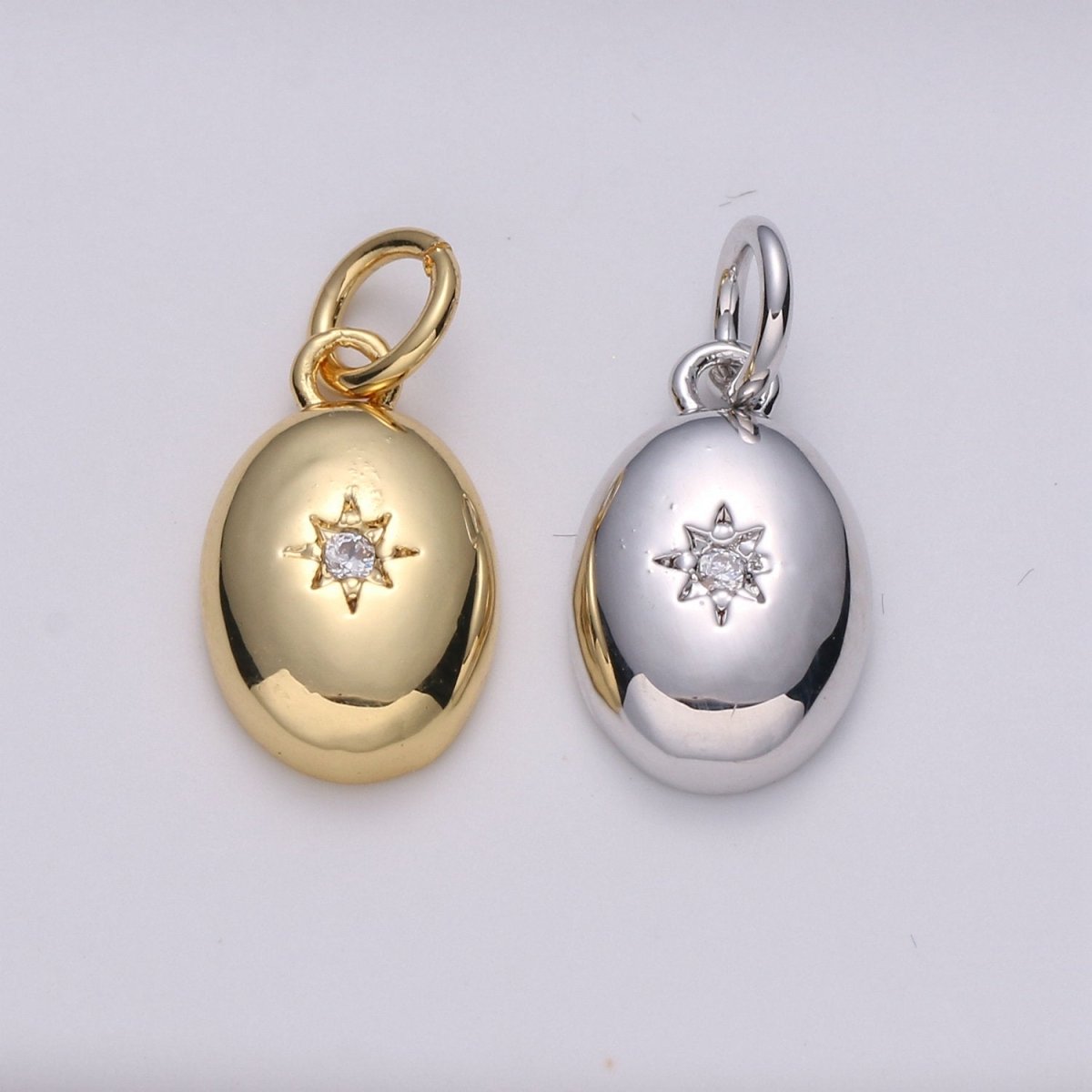 Dainty 14k Gold Filled North Star Charm Cubic Zirconia Oval Pendant in Gold micro Pave CZ North Star Pendant Jewelry Making D-425 D-426