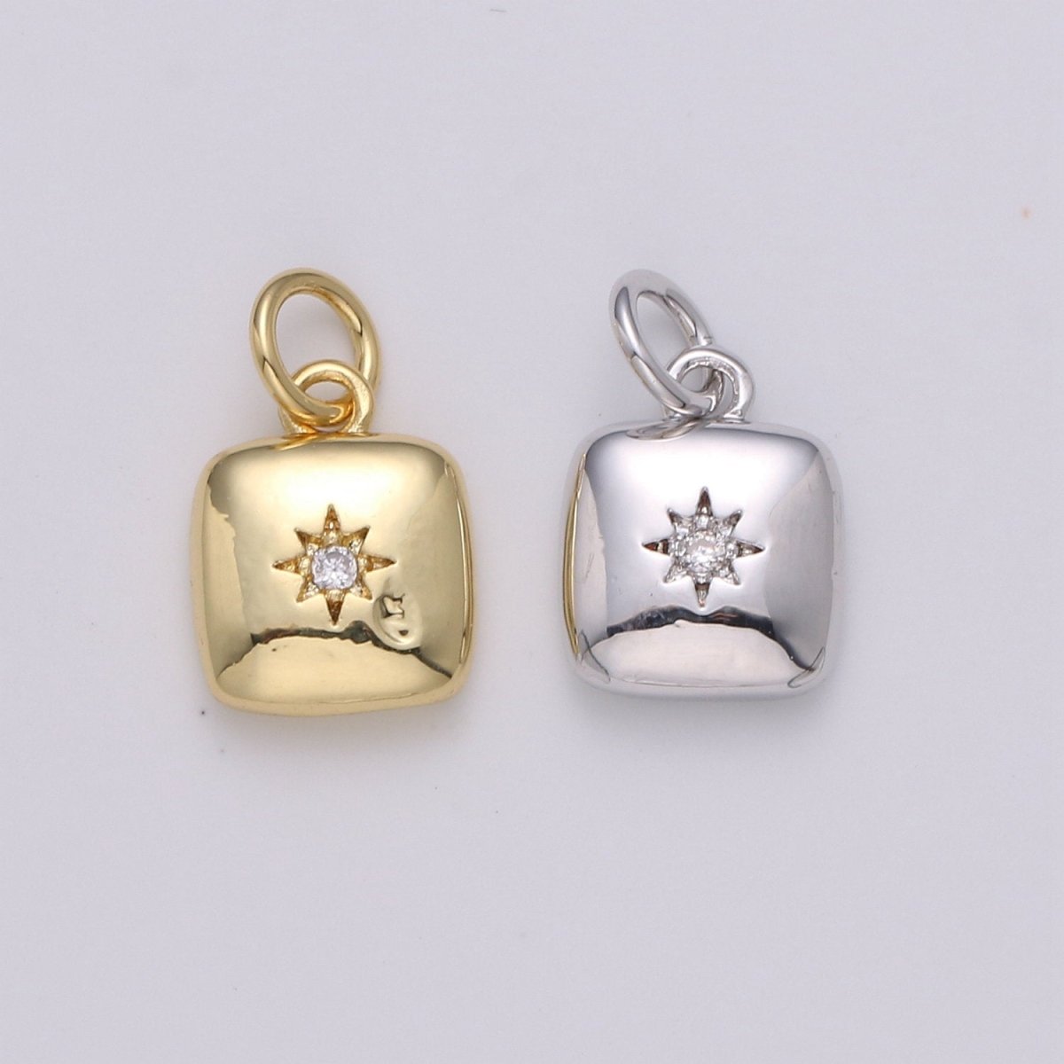 Dainty 14k Gold Filled North Star Charm Cubic Zirconia Square Pendant in Gold micro Pave CZ North Star Pendant Jewelry Making D-431 D-432
