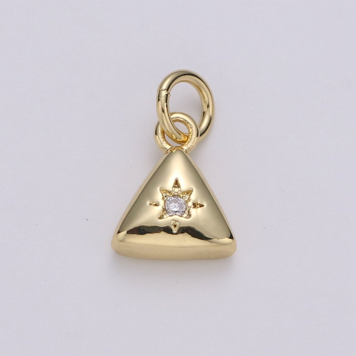 Dainty 14k Gold Filled North Star Charm Cubic Zirconia Triangle Pendant in Gold micro Pave CZ North Star Pendant Jewelry Making, D-421