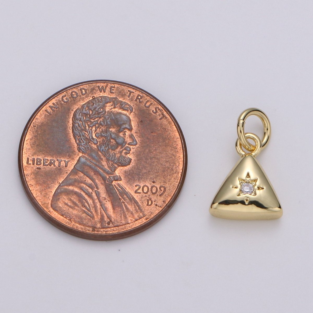 Dainty 14k Gold Filled North Star Charm Cubic Zirconia Triangle Pendant in Gold micro Pave CZ North Star Pendant Jewelry Making, D-421