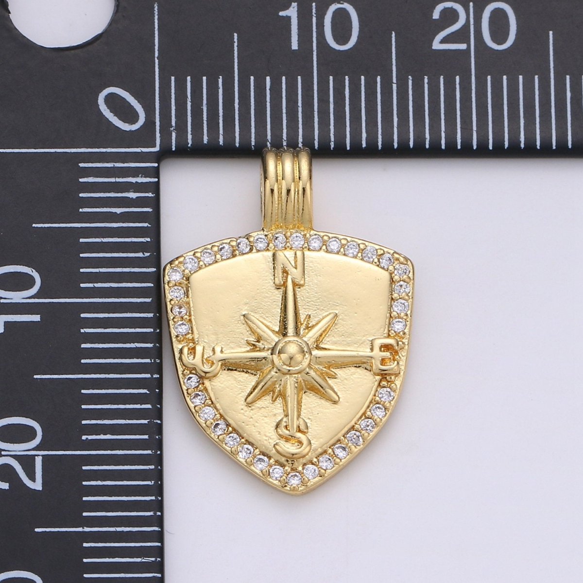 Dainty 14k Gold Filled Shield Charm, Cz Shield pendant, Micro Pave Compass Pendant Protection Jewelry Supply I-933