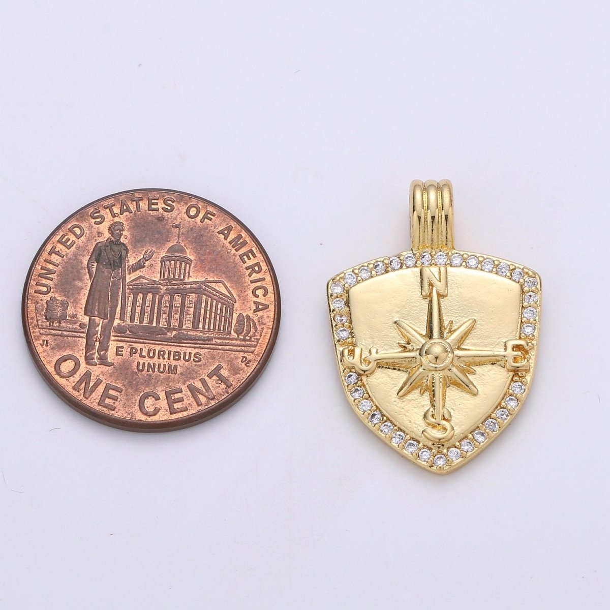 Dainty 14k Gold Filled Shield Charm, Cz Shield pendant, Micro Pave Compass Pendant Protection Jewelry Supply I-933