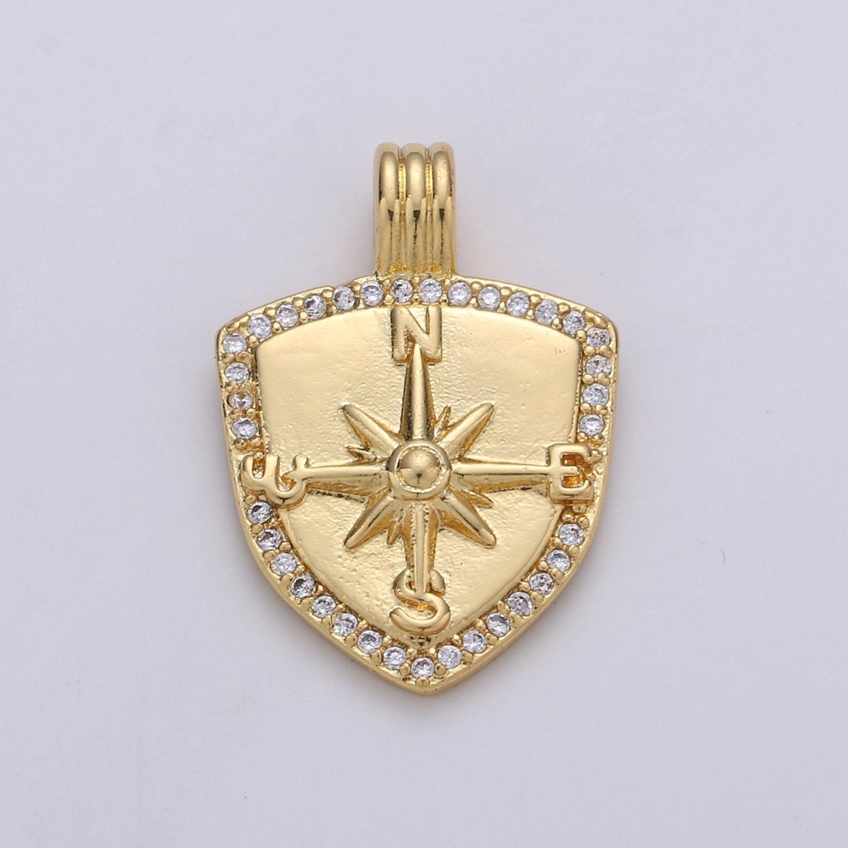 Dainty 14k Gold Filled Shield Charm, Cz Shield pendant, Micro Pave Compass Pendant Protection Jewelry Supply I-933