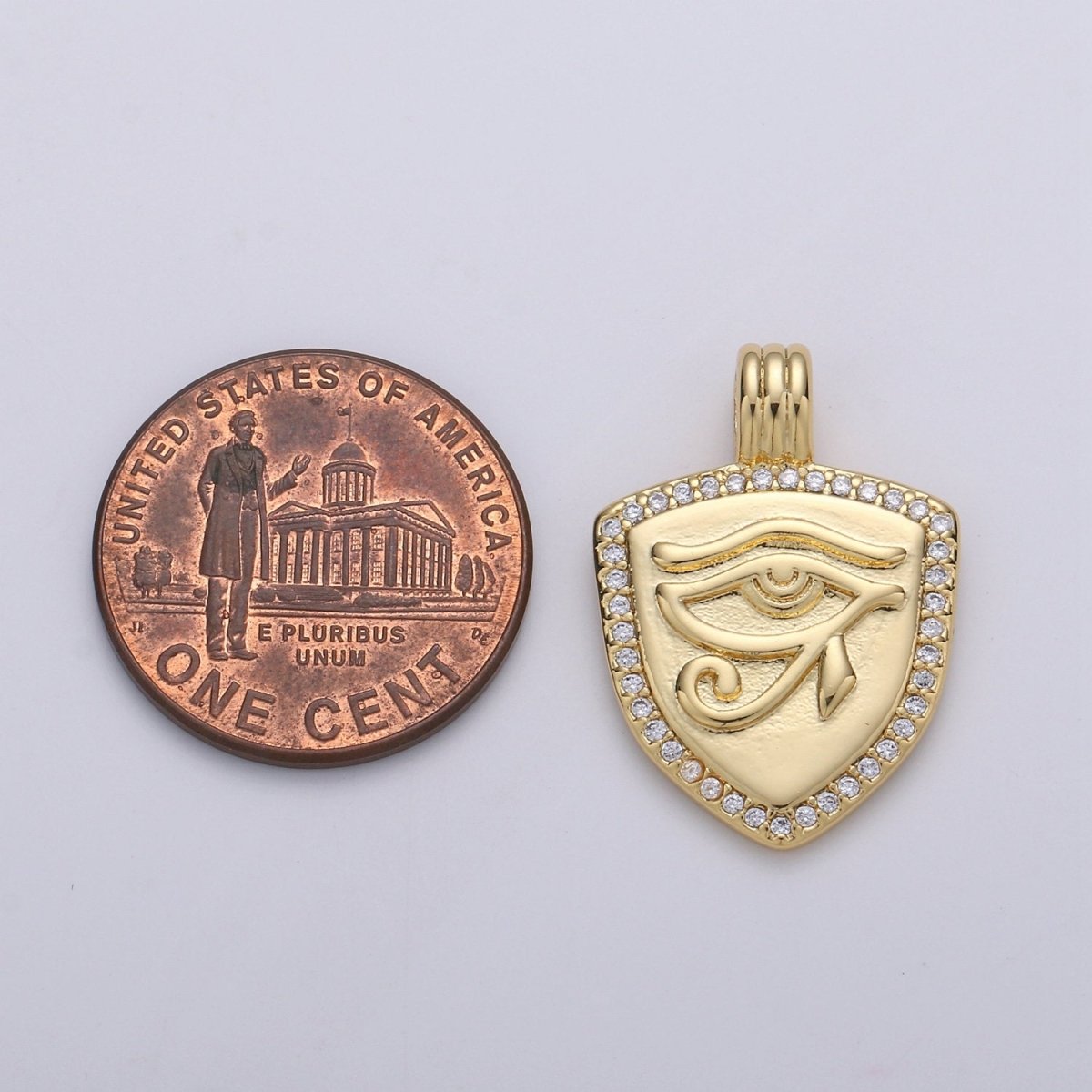 Dainty 14k Gold Filled Shield Charm, Cz Shield pendant, Micro Pave Eye Of Ra Pendant Protection Jewelry Supply I-926 - DLUXCA