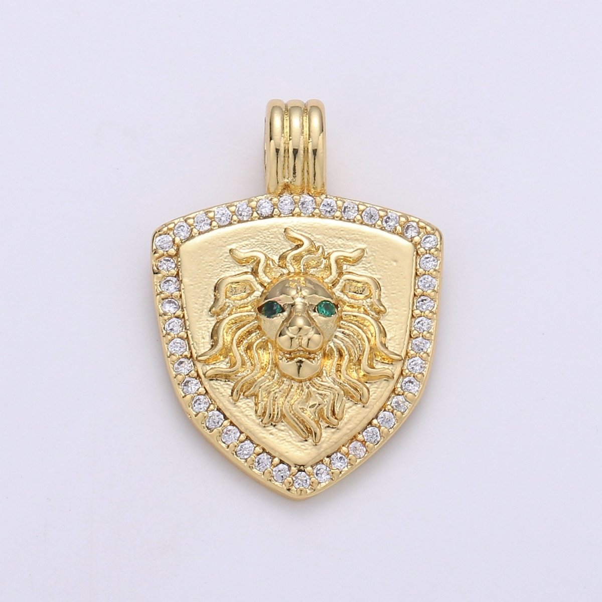 Dainty 14k Gold Filled Shield Charm, Cz Shield pendant, Micro Pave Lion Pendant Protection Jewelry Supply I-928 - DLUXCA