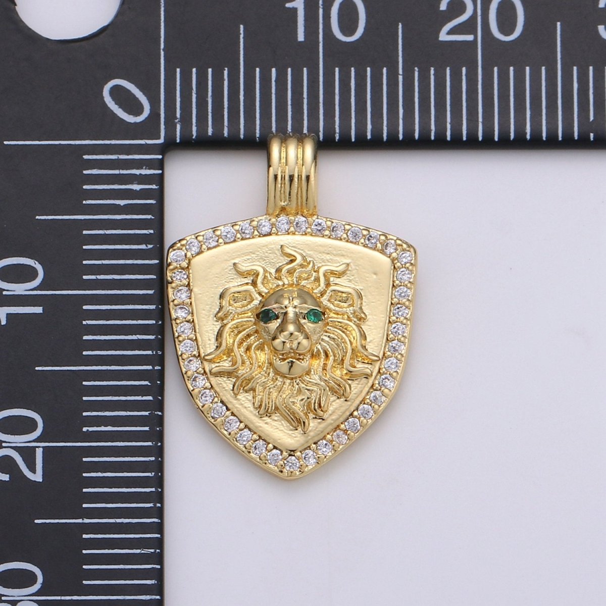 Dainty 14k Gold Filled Shield Charm, Cz Shield pendant, Micro Pave Lion Pendant Protection Jewelry Supply I-928 - DLUXCA