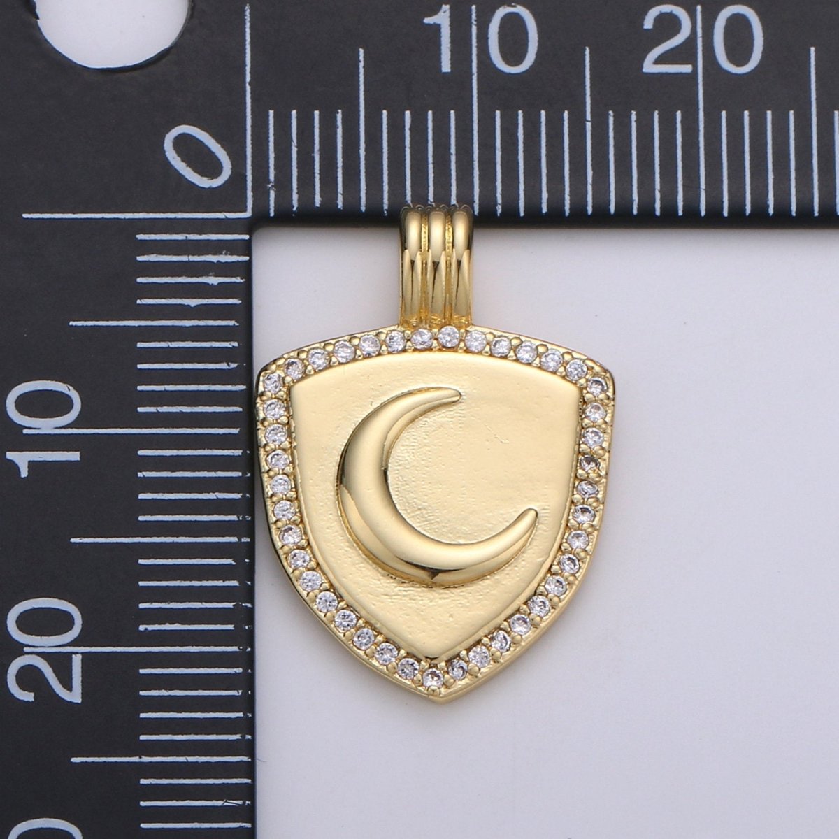 Dainty 14k Gold Filled Shield Charm, Cz Shield pendant, Micro Pave Moon Pendant Protection Jewelry Supply I-934 - DLUXCA