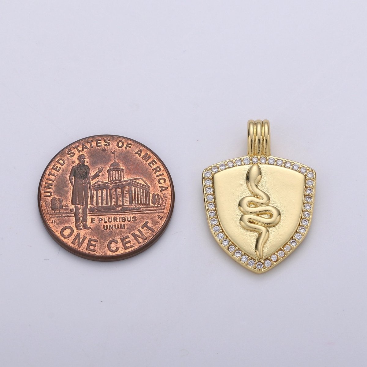 Dainty 14k Gold Filled Shield Charm, Cz Shield pendant, Micro Pave Snake Pendant Protection Jewelry Supply I-932