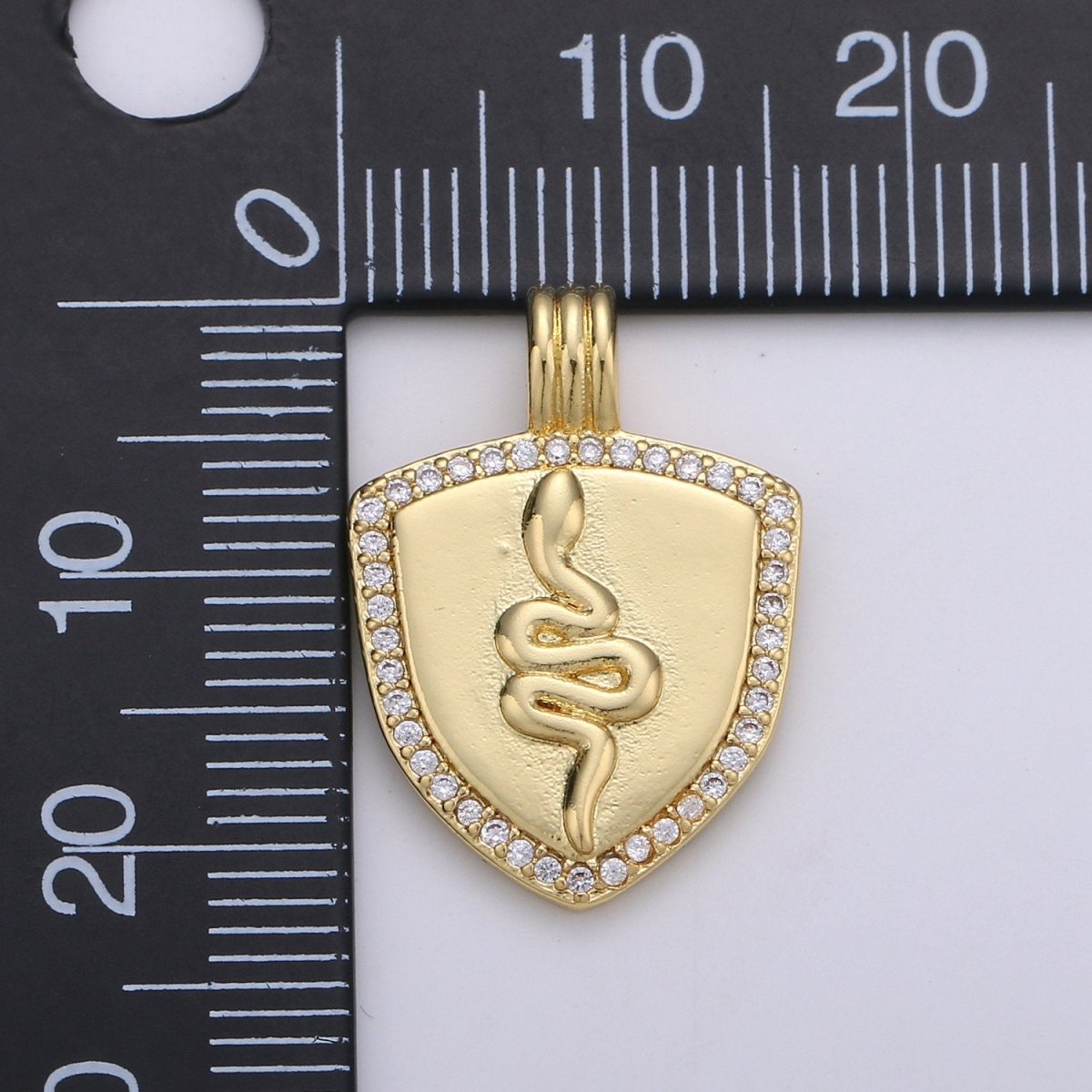 Dainty 14k Gold Filled Shield Charm, Cz Shield pendant, Micro Pave Snake Pendant Protection Jewelry Supply I-932