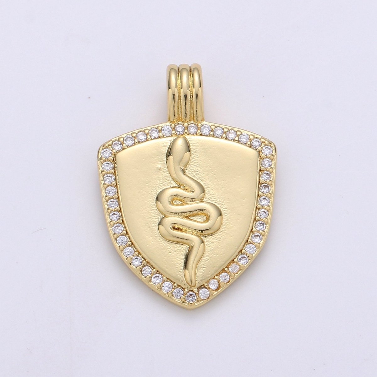 Dainty 14k Gold Filled Shield Charm, Cz Shield pendant, Micro Pave Snake Pendant Protection Jewelry Supply I-932